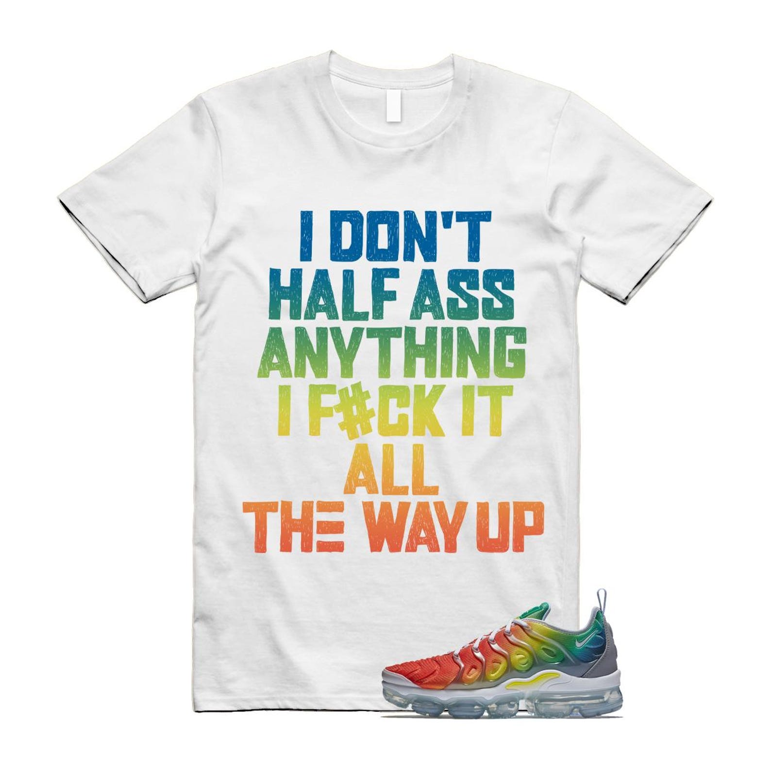 VaporMax Rainbow Air Plus White Neptune Blue Dynamic Yellow T Shirt Match HALF T-Shirt, Sneaker Match Tee