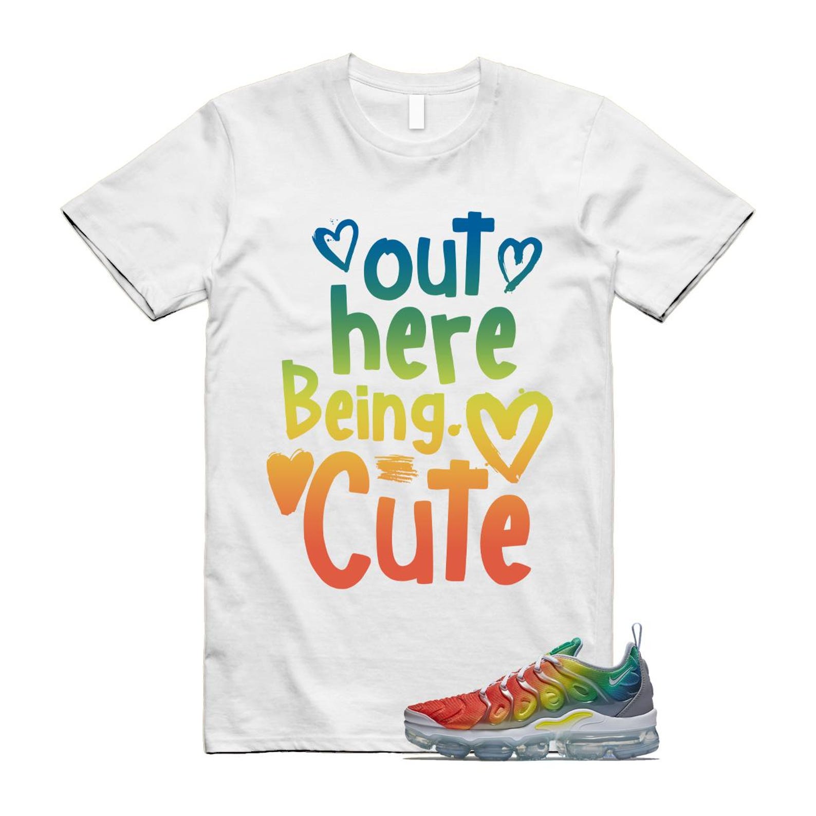 VaporMax Rainbow Air Plus White Neptune Blue Dynamic Yellow T Shirt Match Out Here Being Cute T-Shirt, Sneaker Match Tee