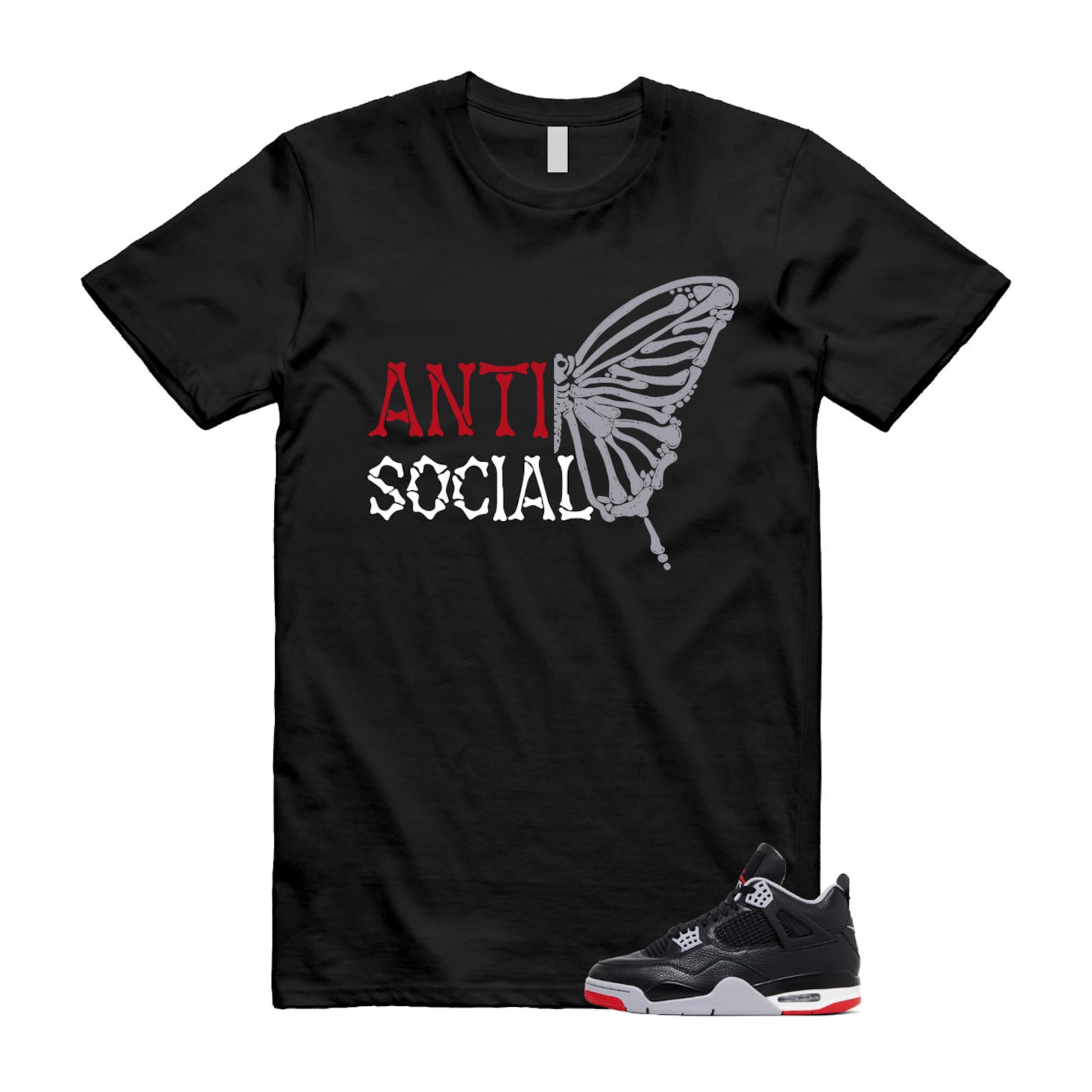 4 Bred Reimagined Black Cement Grey Varsity Red Summit White Retro T Shirt Match ASB T-Shirt, Sneaker Match Tee