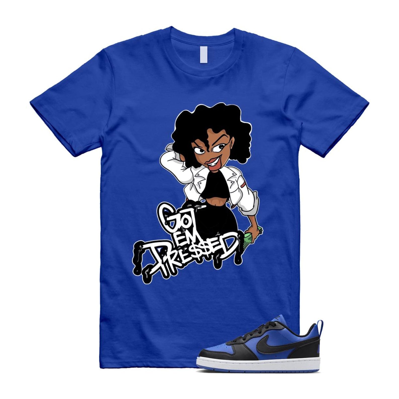 Court Borough Recraft Game Royal Blue White Black Low T Shirt Match PRESSED T-Shirt, Sneaker Match Tee