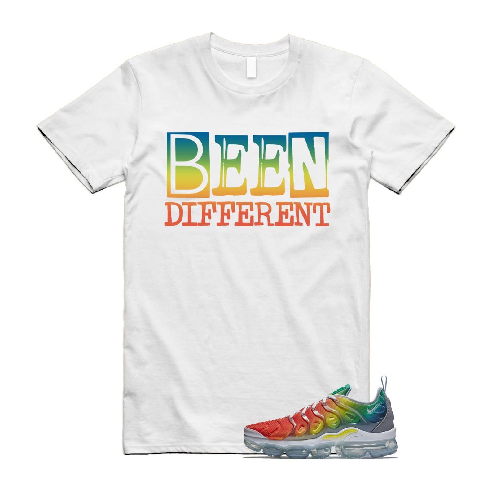 VaporMax Rainbow Air Plus White Neptune Blue Dynamic Yellow T Shirt Match BEEN T-Shirt, Sneaker Match Tee