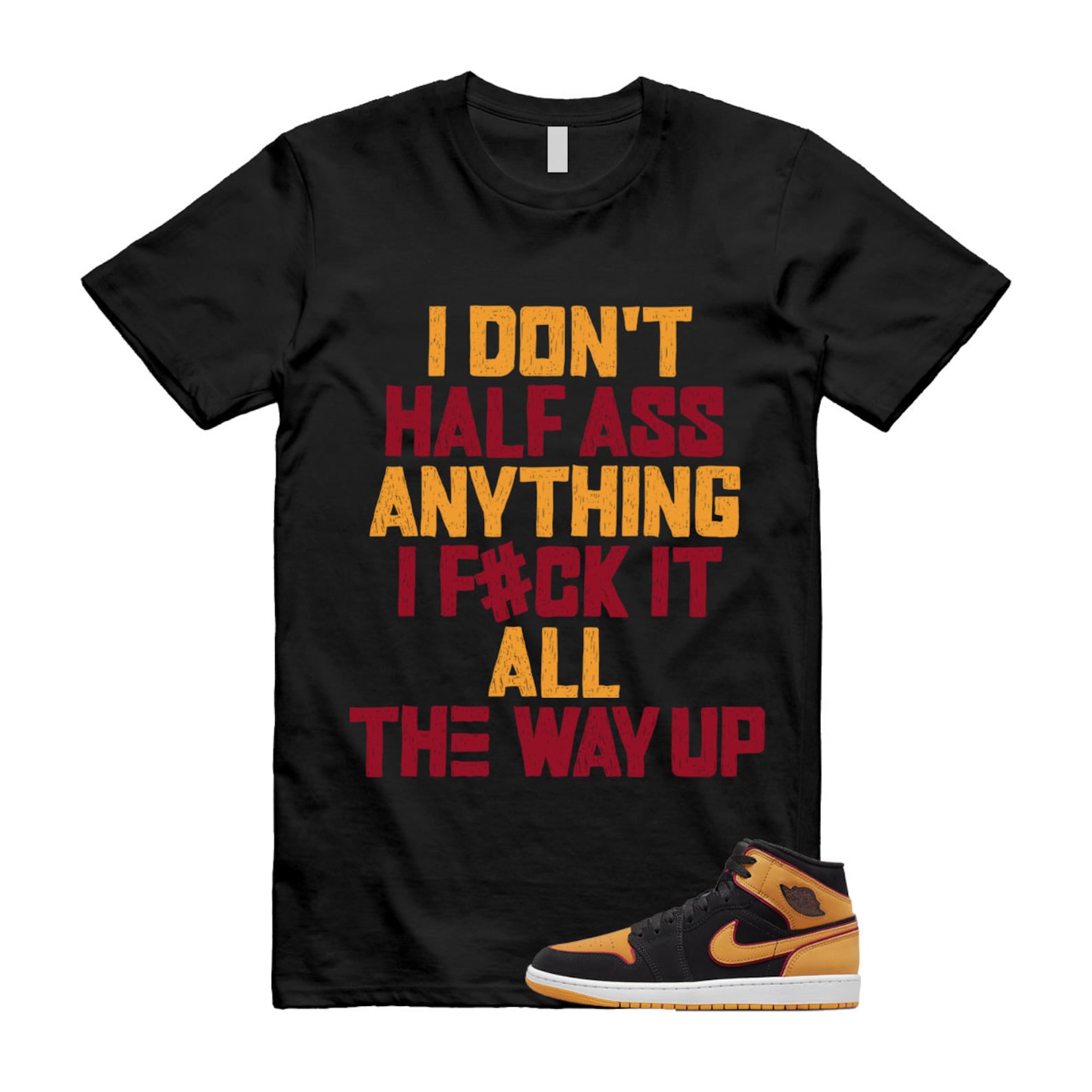 Vivid Orange Fat Tongue Black Cardinal Red 1 Mid T Shirt Match HALF T-Shirt, Sneaker Match Tee