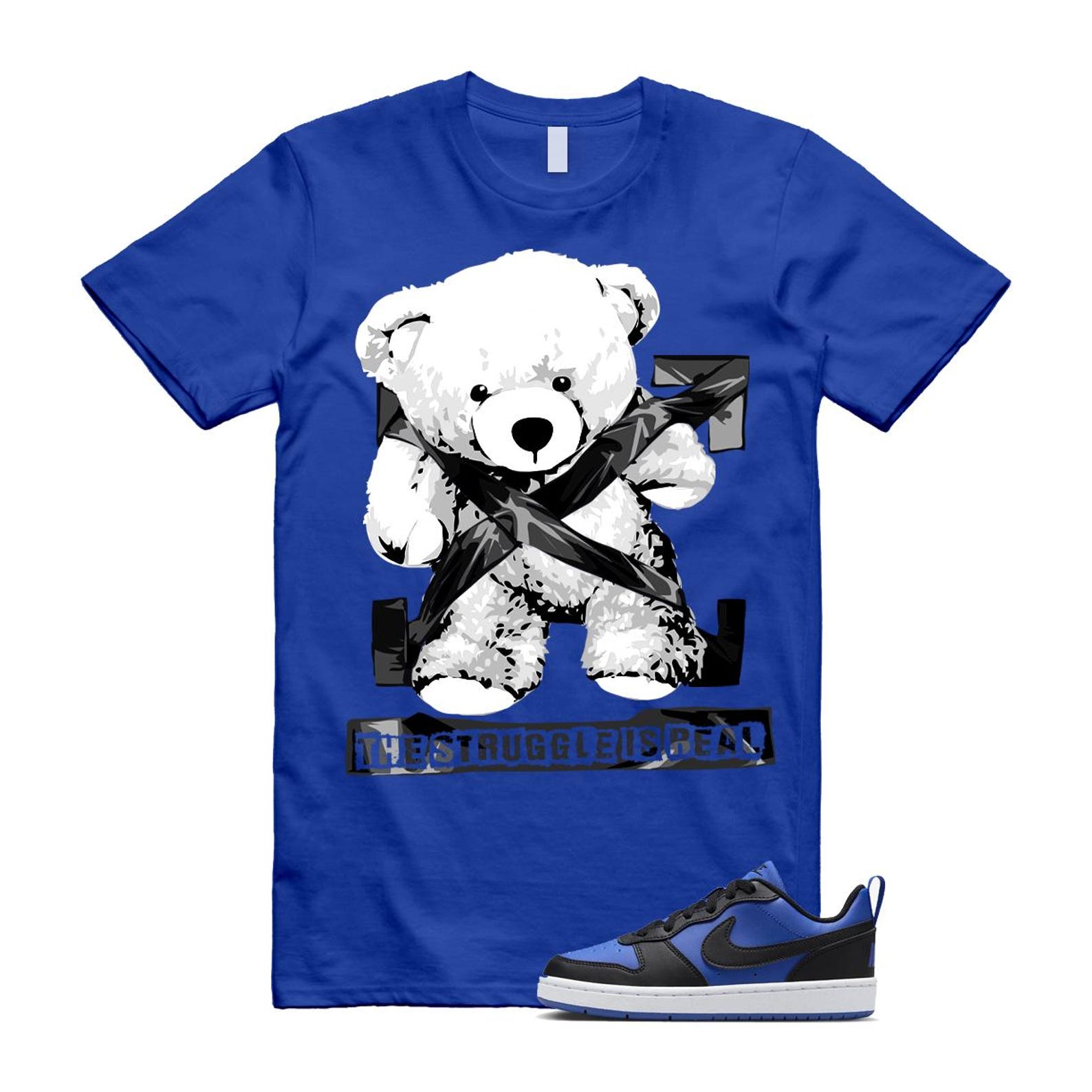 Court Borough Recraft Game Royal Blue White Black Low T Shirt Match STRUG T-Shirt, Sneaker Match Tee