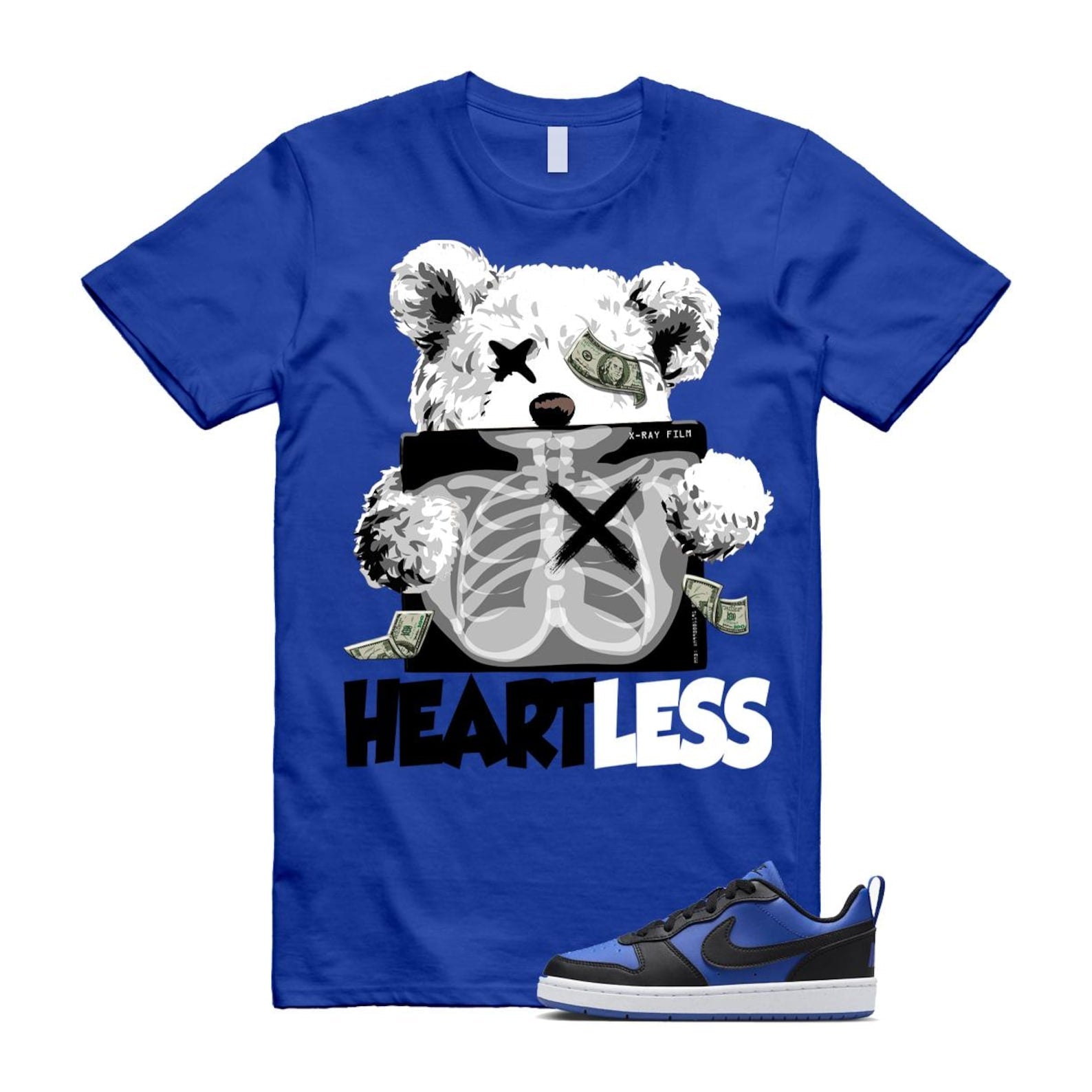 Court Borough Recraft Game Royal Blue White Black Low T Shirt Match HEART T-Shirt, Sneaker Match Tee