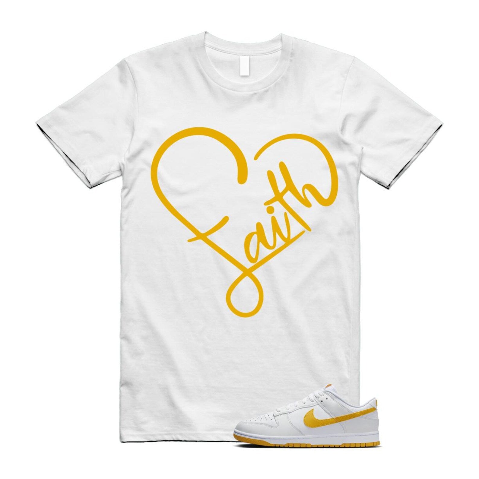Dunk White University Gold Low T Shirt Match FAITH T-Shirt, Sneaker Match Tee