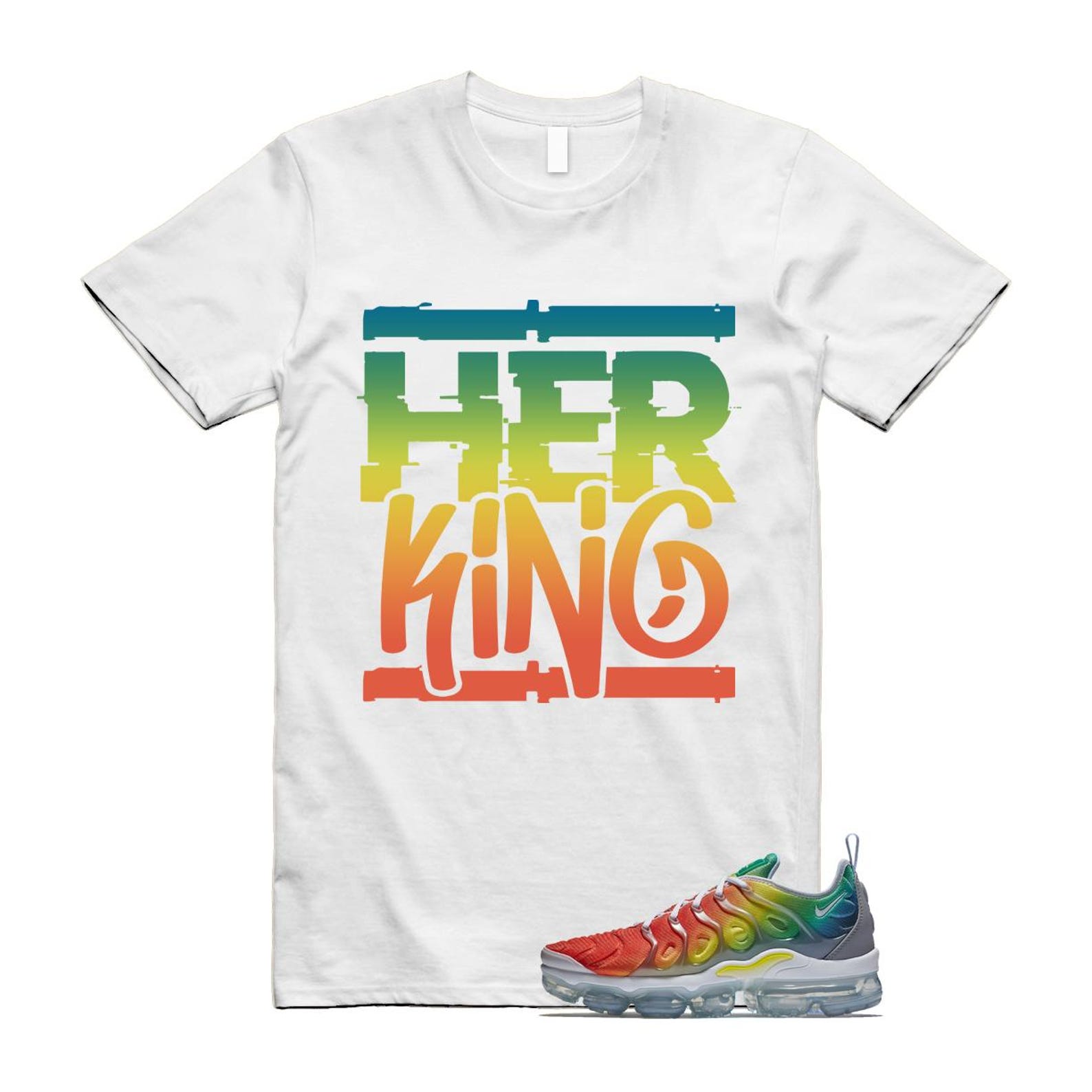VaporMax Rainbow Air Plus White Neptune Blue Dynamic Yellow T Shirt Match HK T-Shirt, Sneaker Match Tee