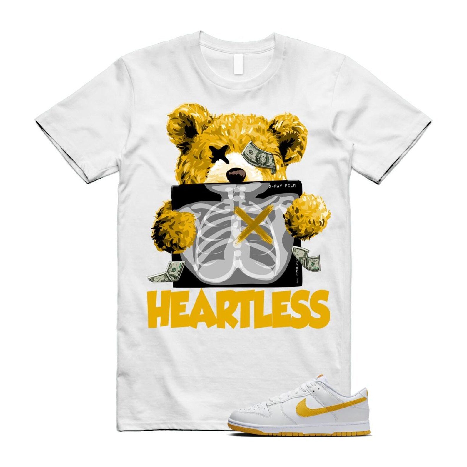 Dunk White University Gold Low T Shirt Match HEART T-Shirt, Sneaker Match Tee
