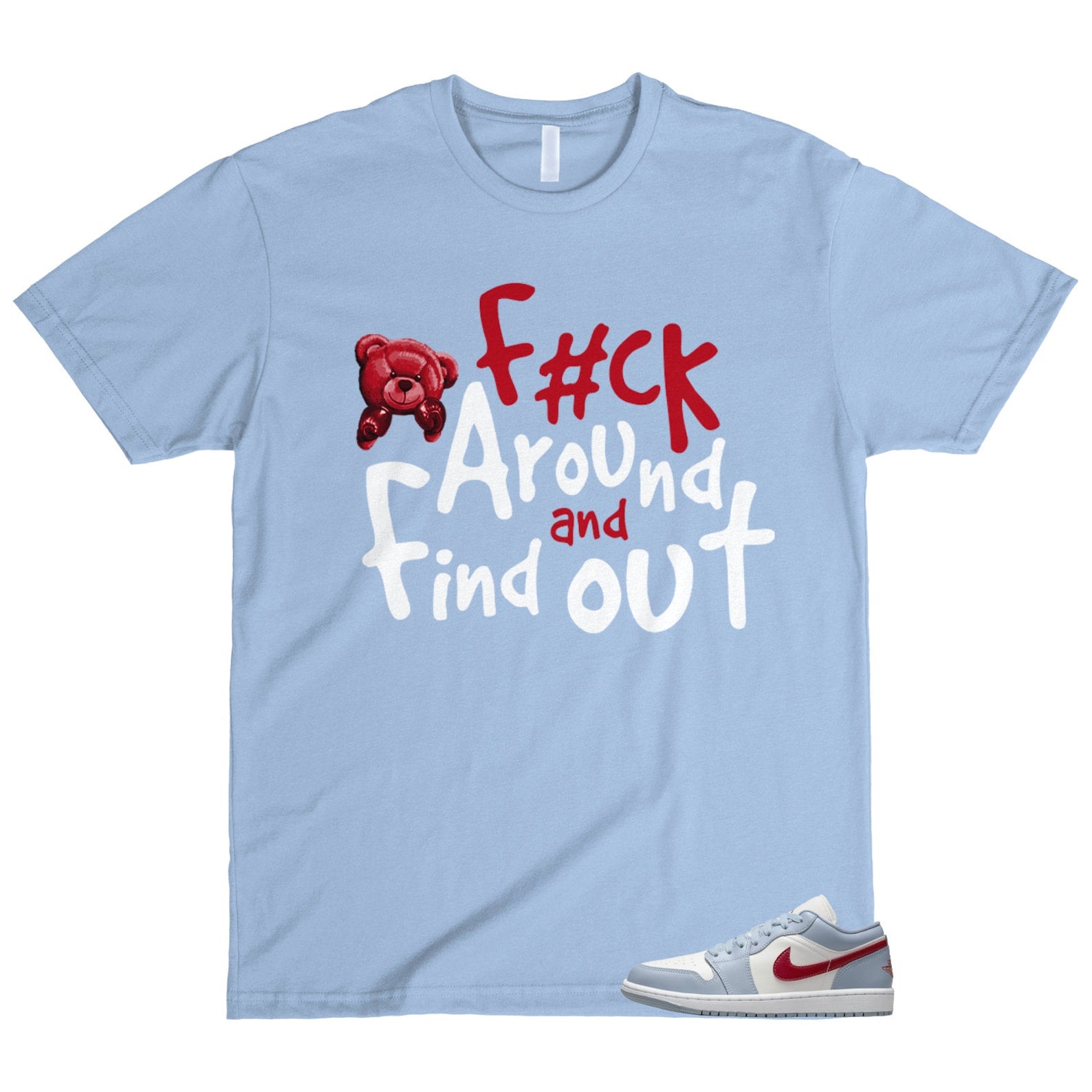 1 Blue Whisper Dune Red Grey White Sail Low T Shirt Match FCK T-Shirt, Sneaker Match Tee