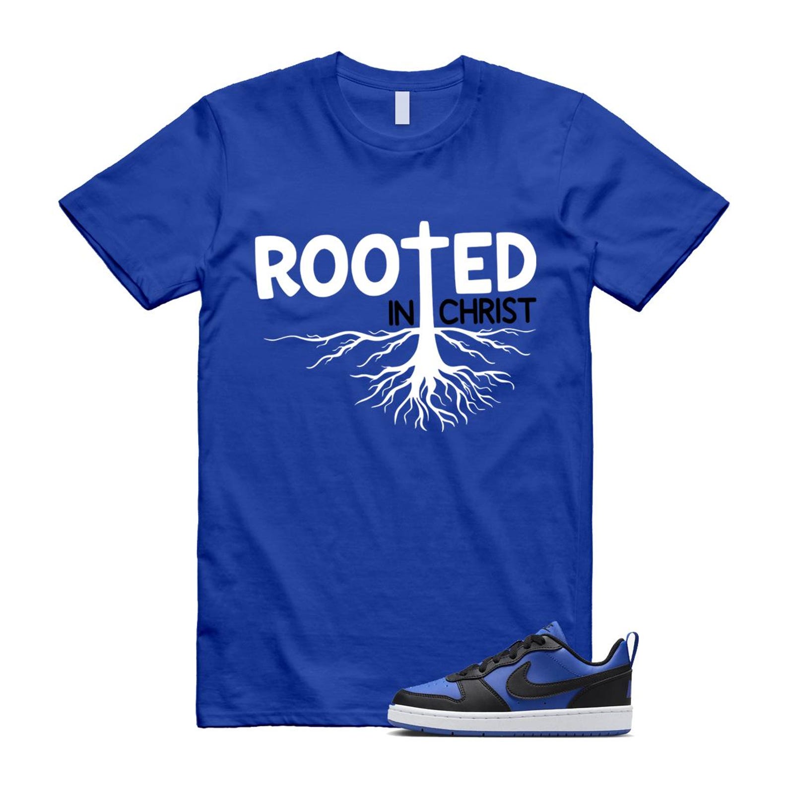 Court Borough Recraft Game Royal Blue White Black Low T Shirt Match ROOTED T-Shirt, Sneaker Match Tee