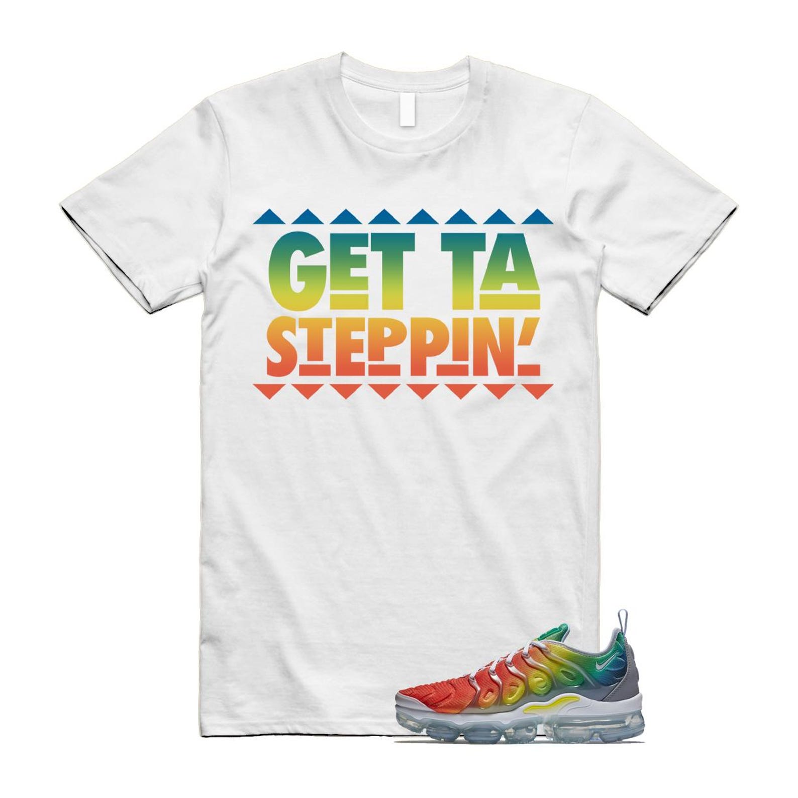 VaporMax Rainbow Air Plus White Neptune Blue Dynamic Yellow T Shirt Match GET T-Shirt, Sneaker Match Tee