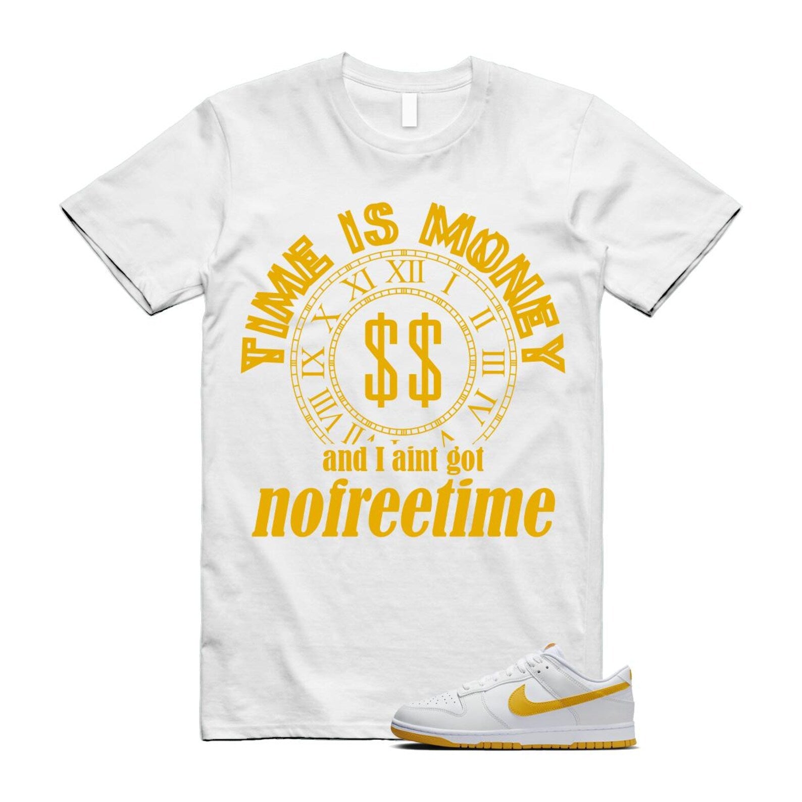 Dunk White University Gold Low T Shirt Match FREE TIME T-Shirt, Sneaker Match Tee