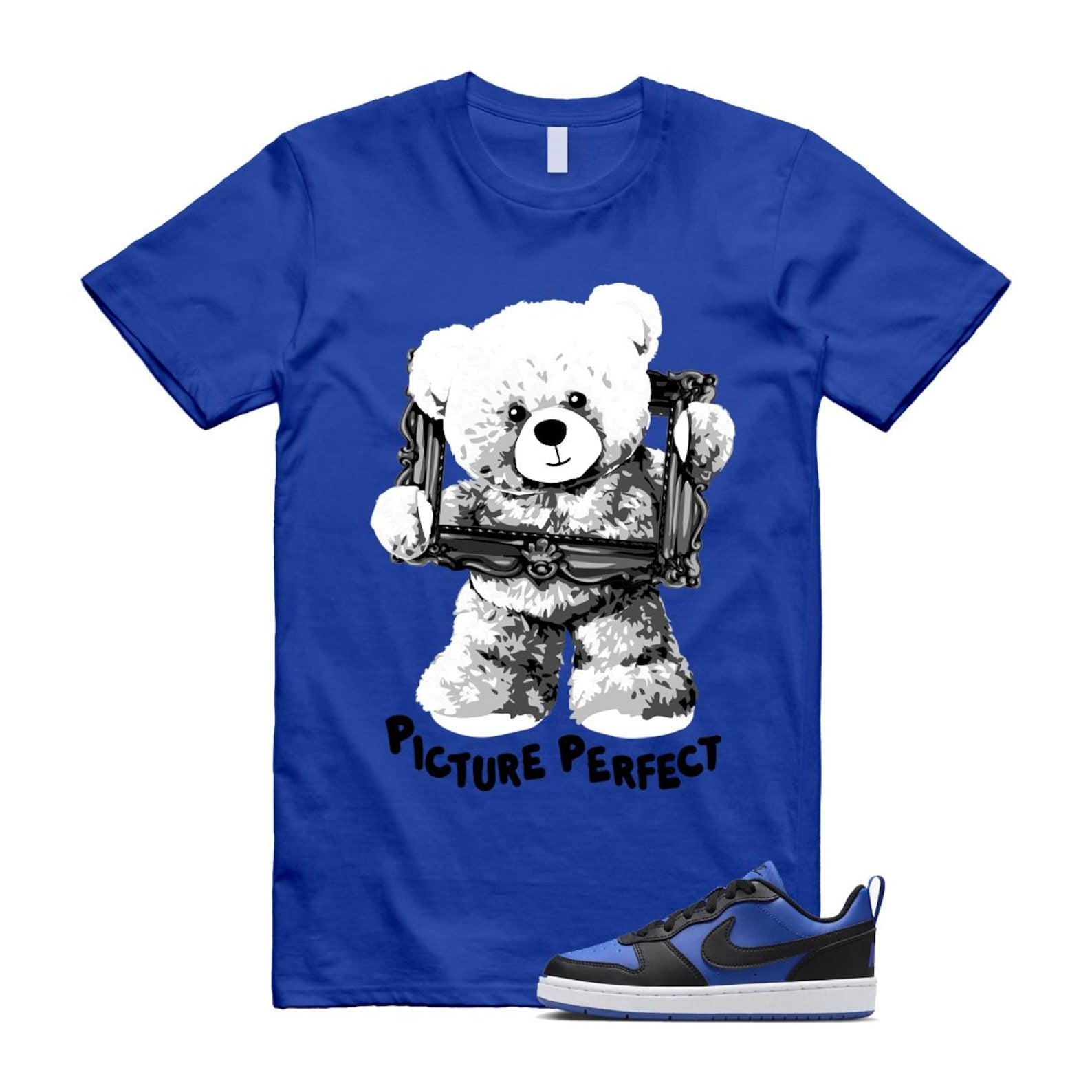 Court Borough Recraft Game Royal Blue White Black Low T Shirt Match PIC T-Shirt, Sneaker Match Tee