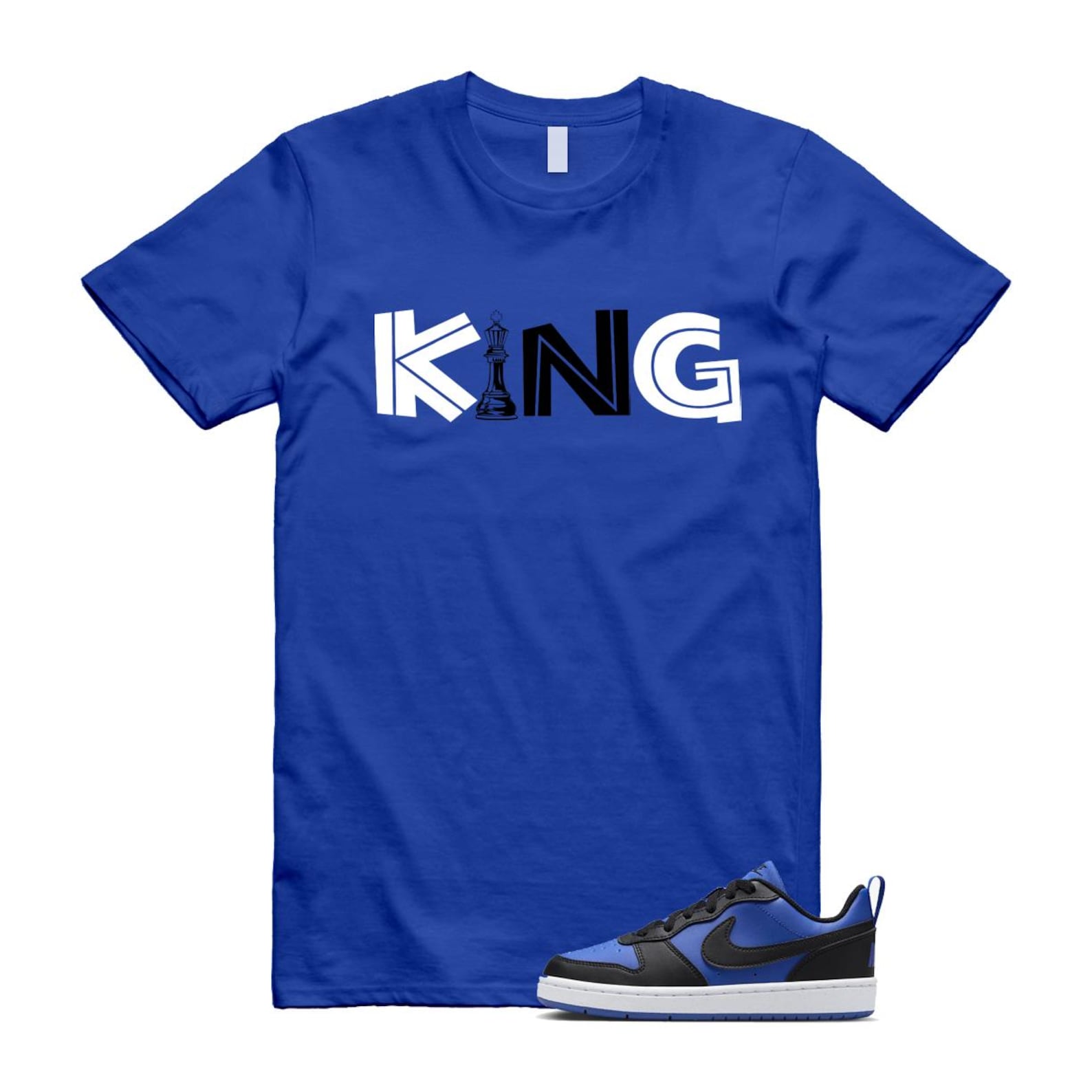 Court Borough Recraft Game Royal Blue White Black Low T Shirt Match KING T-Shirt, Sneaker Match Tee