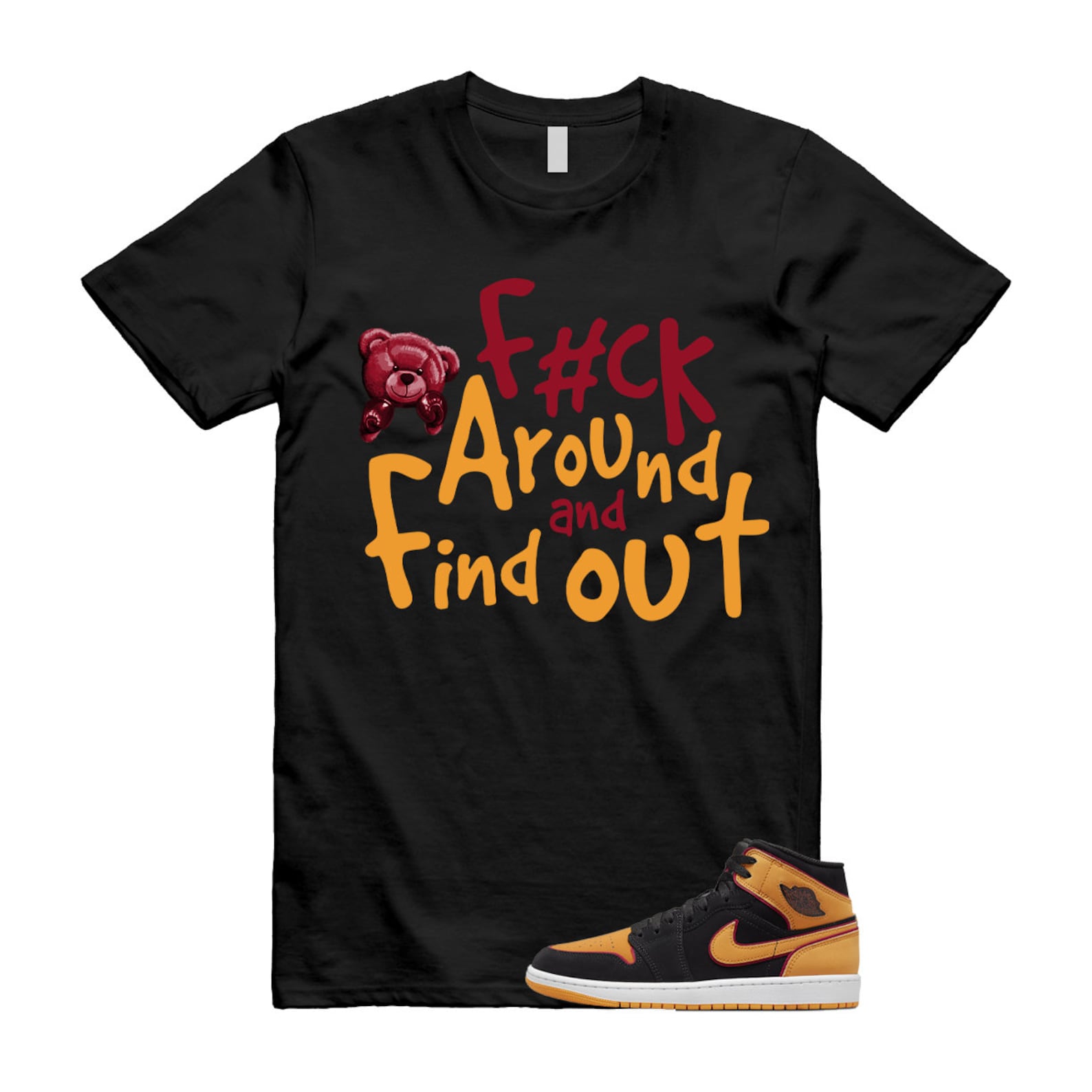 Vivid Orange Fat Tongue Black Cardinal Red 1 Mid T Shirt Match FCK T-Shirt, Sneaker Match Tee