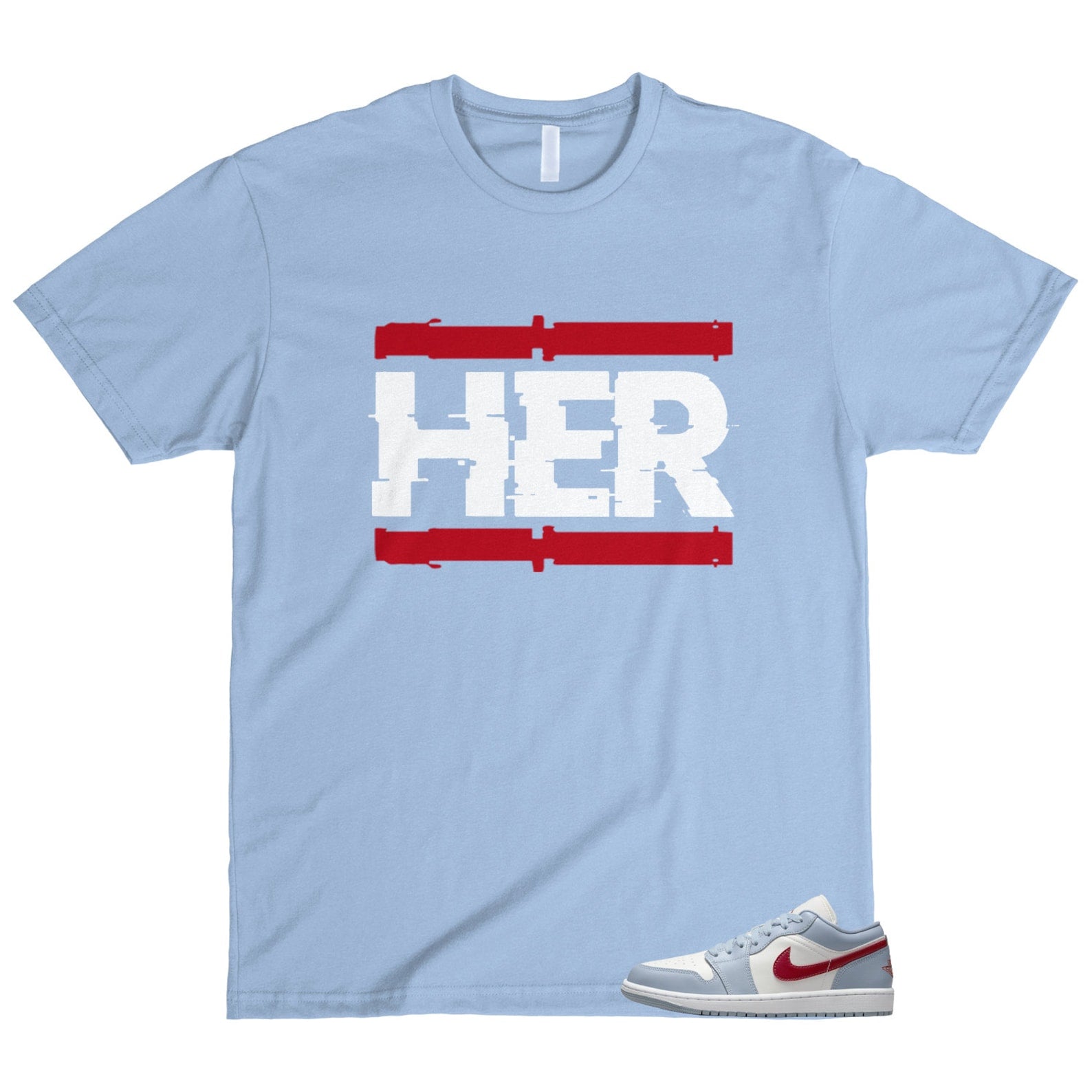 1 Blue Whisper Dune Red Grey White Sail Low T Shirt Match HER T-Shirt, Sneaker Match Tee