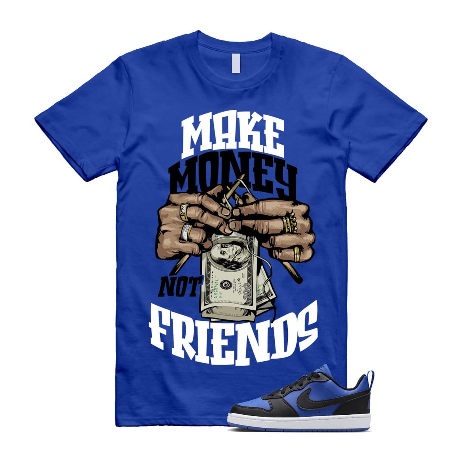 Court Borough Recraft Game Royal Blue White Black Low T Shirt Match MM T-Shirt, Sneaker Match Tee