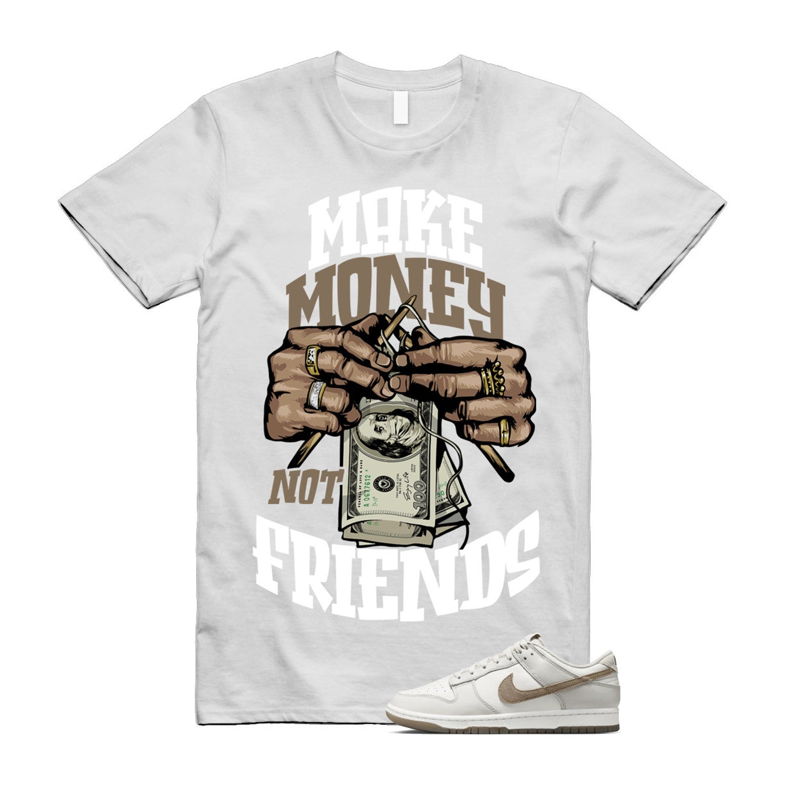 Dunk Phantom Khaki Low Retro SE Light Bone Summit White T Shirt Match MM T-Shirt, Sneaker Match Tee