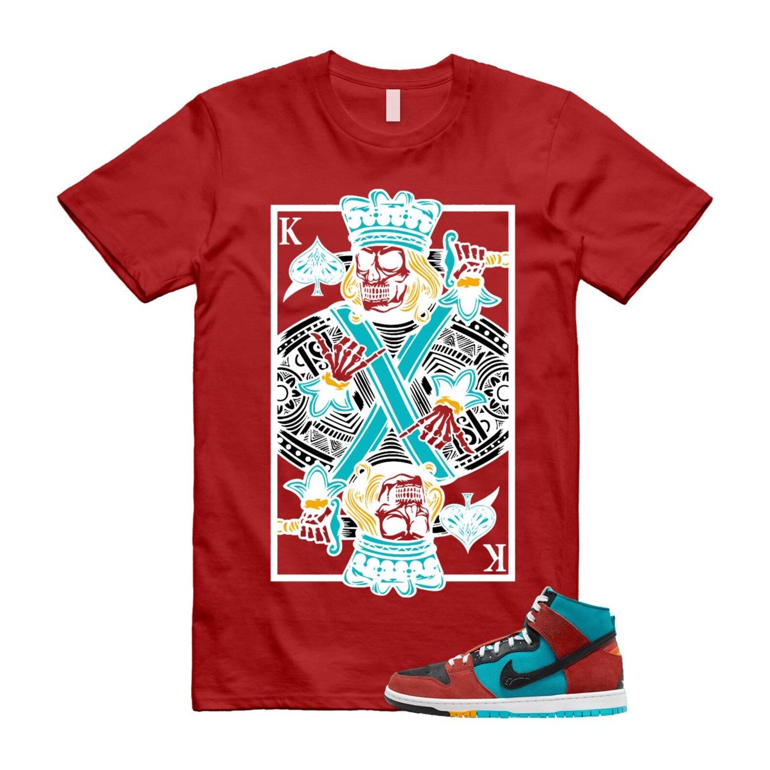 Di'orr Greenwood Navajo Arts Turquoise Blue Black Rugged Orange SB Dunk High T Shirt Match KC T-Shirt, Sneaker Match Tee