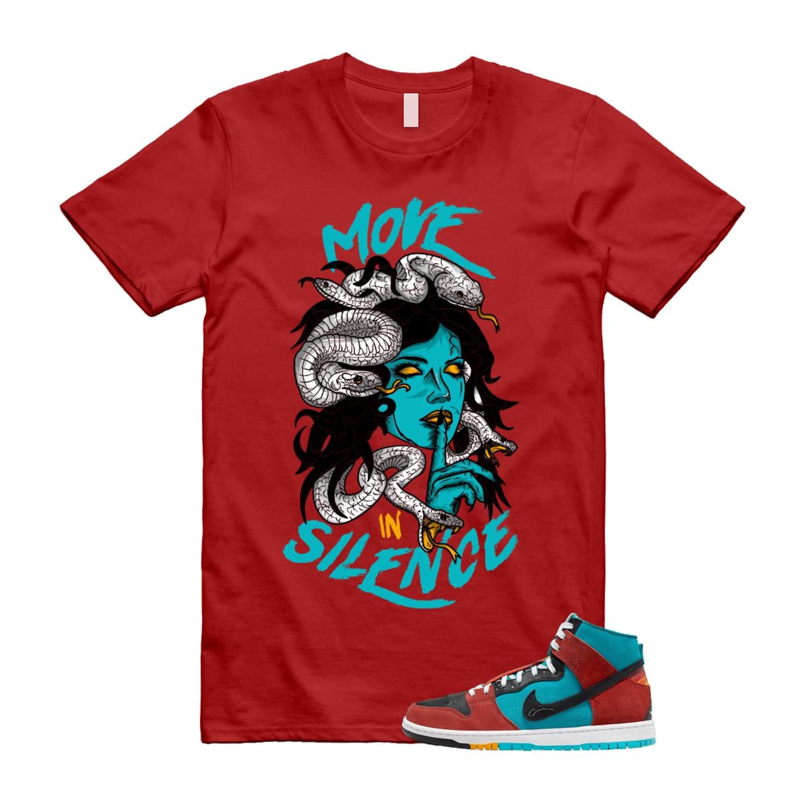 Di'orr Greenwood Navajo Arts Turquoise Blue Black Rugged Orange SB Dunk High T Shirt Match MIS T-Shirt, Sneaker Match Tee