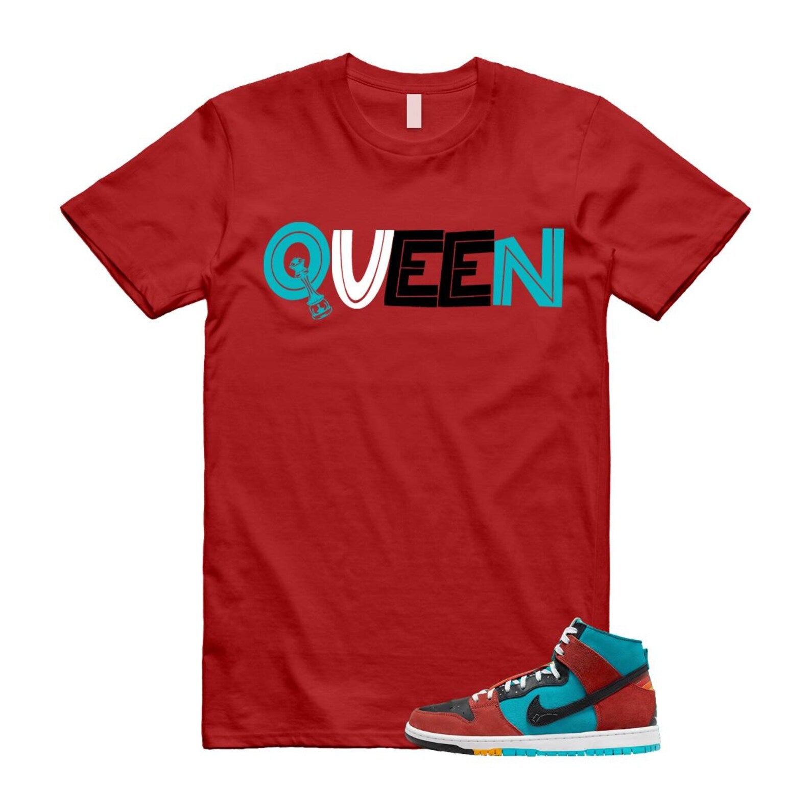 Di'orr Greenwood Navajo Arts Turquoise Blue Black Rugged Orange SB Dunk High T Shirt Match QUEEN T-Shirt, Sneaker Match Tee