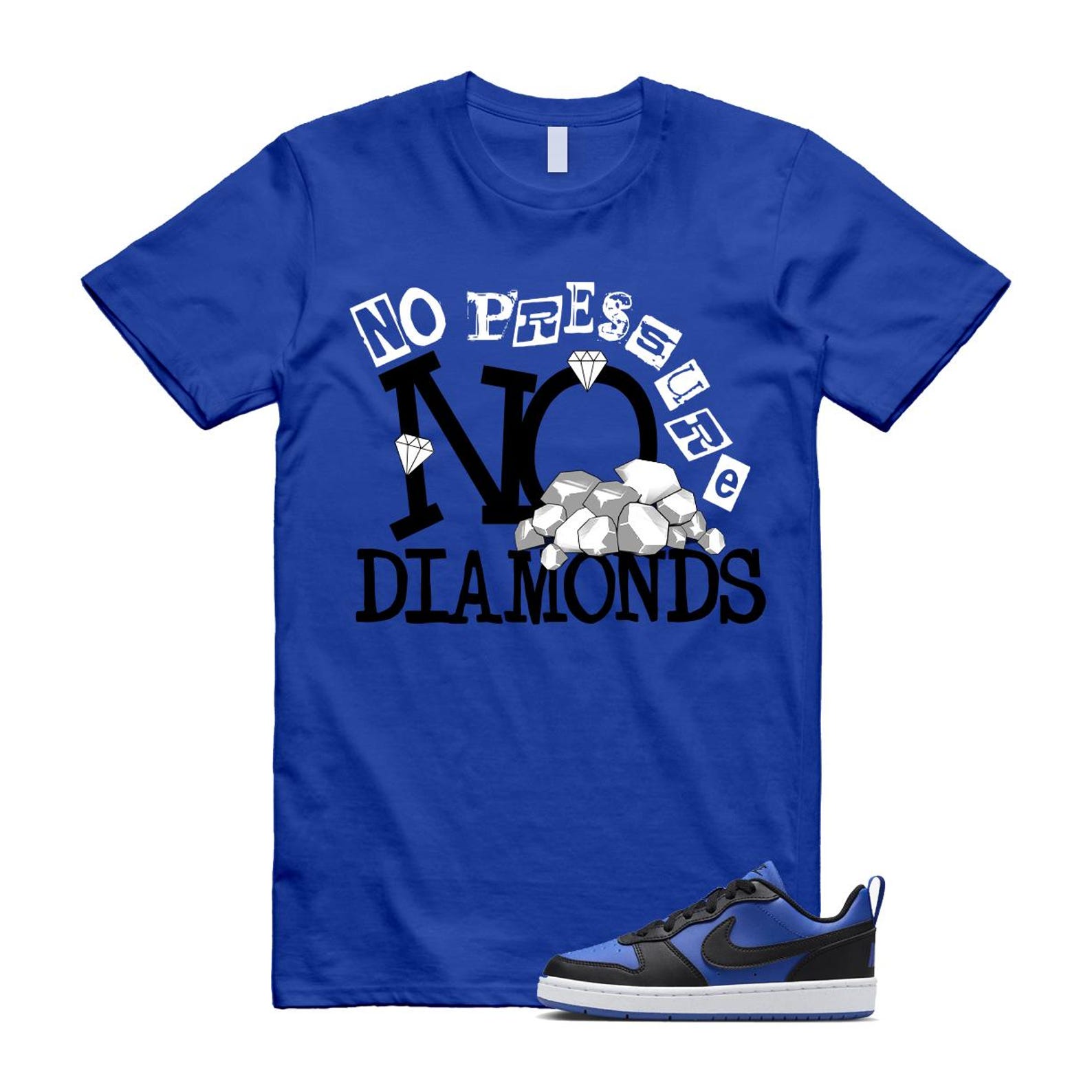 Court Borough Recraft Game Royal Blue White Black Low T Shirt Match DIAMOND T-Shirt, Sneaker Match Tee