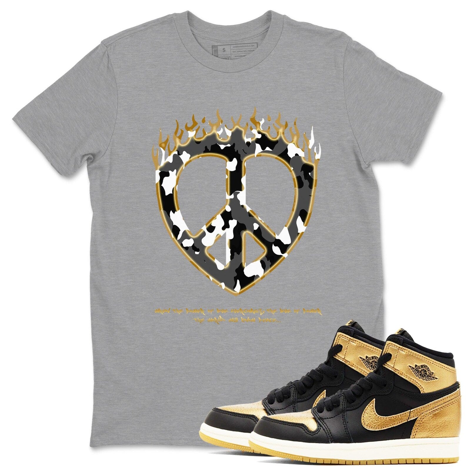 Love Peace Unisex T Shirts To MatchJordan 1s Black Metallic Gold T-Shirt, Sneaker Match Tee