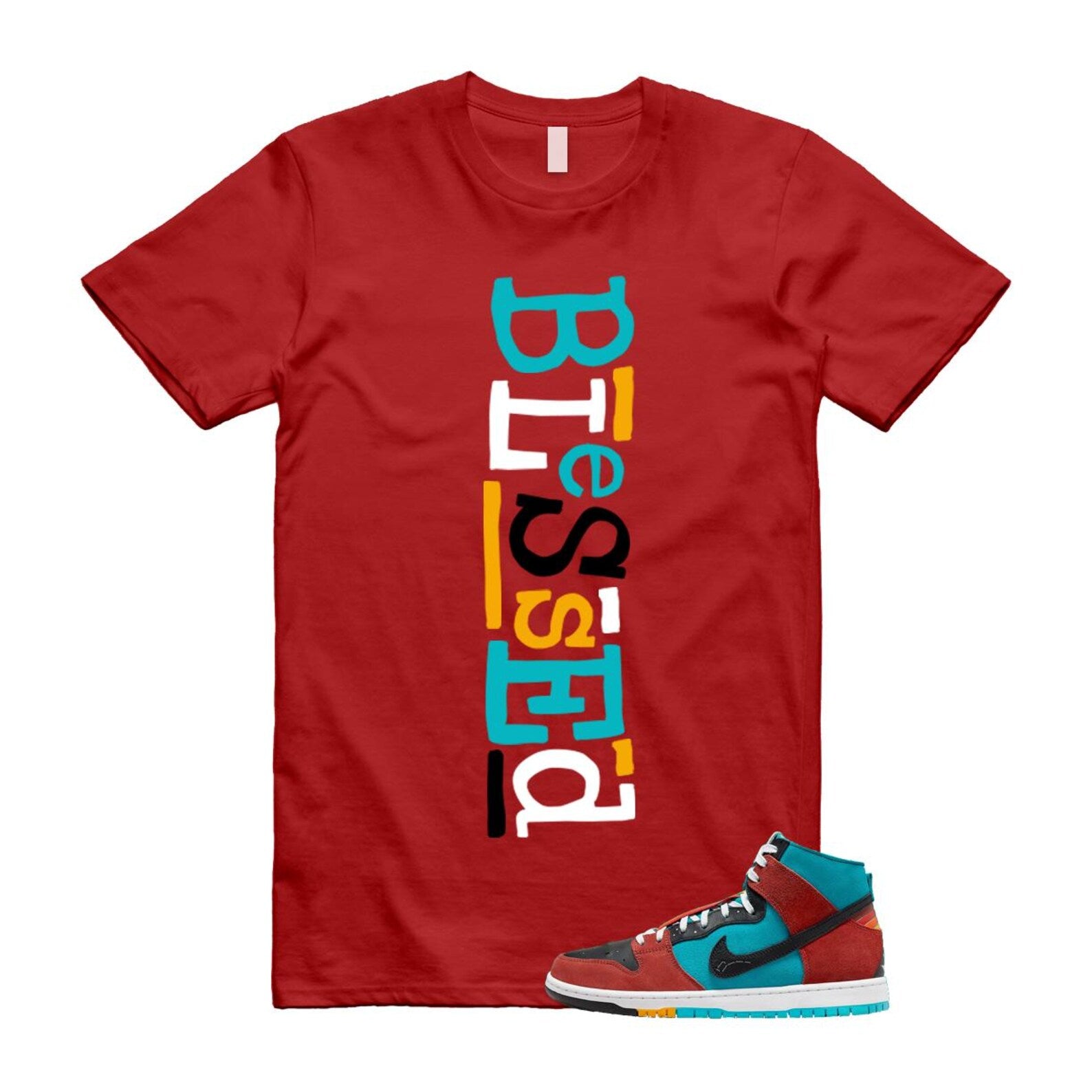 Di'orr Greenwood Navajo Arts Turquoise Blue Black Rugged Orange SB Dunk High T Shirt Match B2 T-Shirt, Sneaker Match Tee