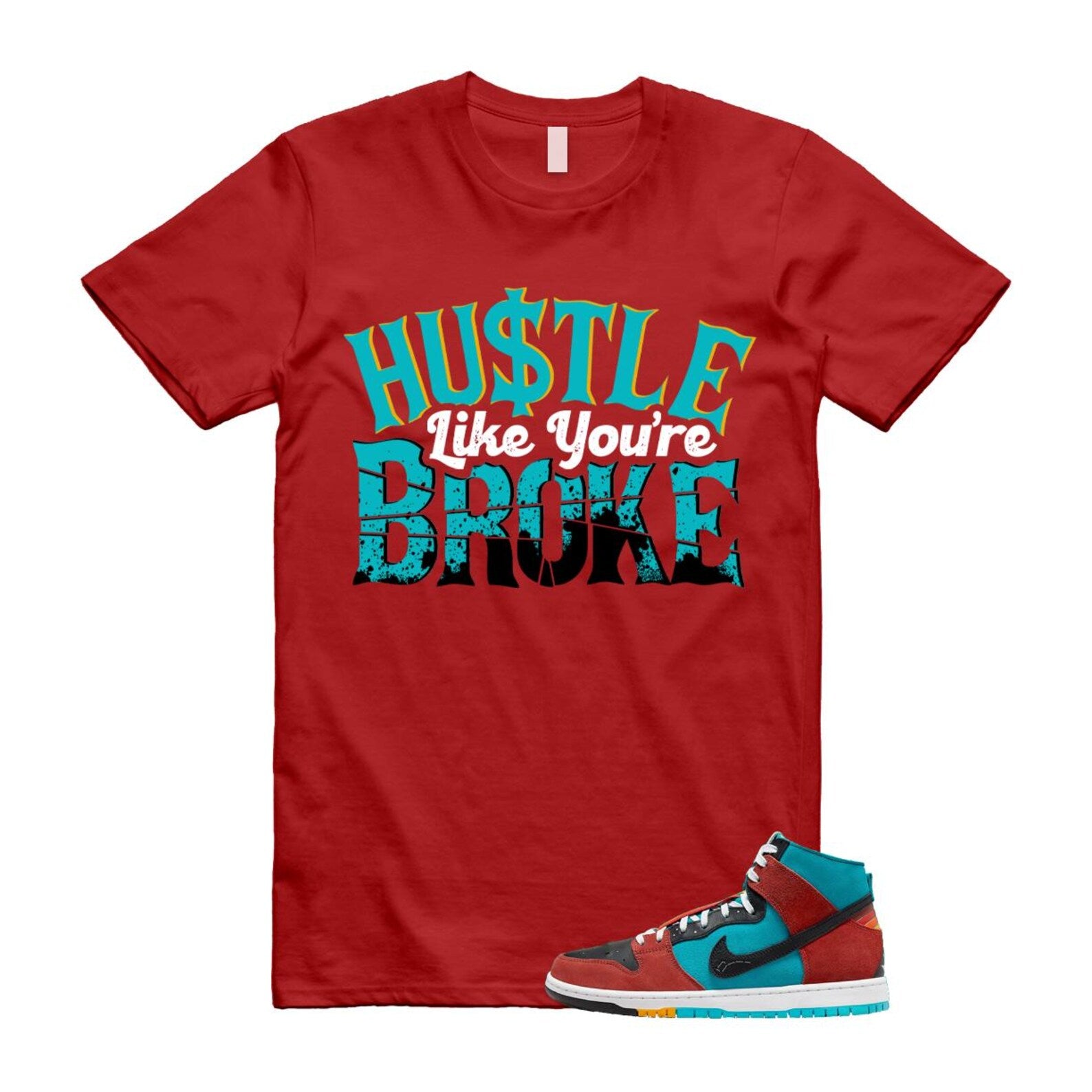 Di'orr Greenwood Navajo Arts Turquoise Blue Black Rugged Orange SB Dunk High T Shirt Match BROKE T-Shirt, Sneaker Match Tee