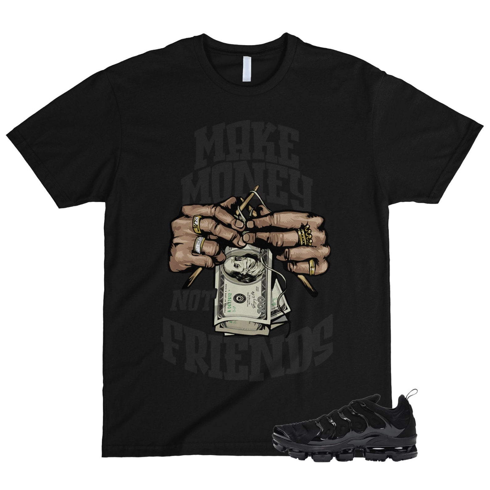 VaporMax Triple Black Air Plus Dark Grey T Shirt Match MM T-Shirt, Sneaker Match Tee