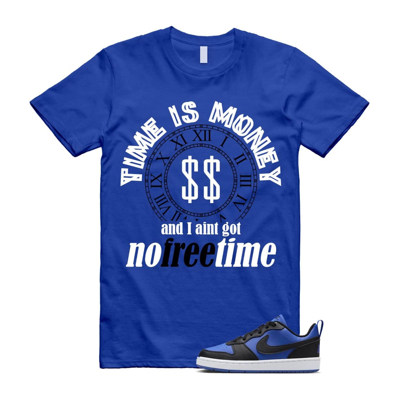 Court Borough Recraft Game Royal Blue White Black Low T Shirt Match FREE TIME T-Shirt, Sneaker Match Tee