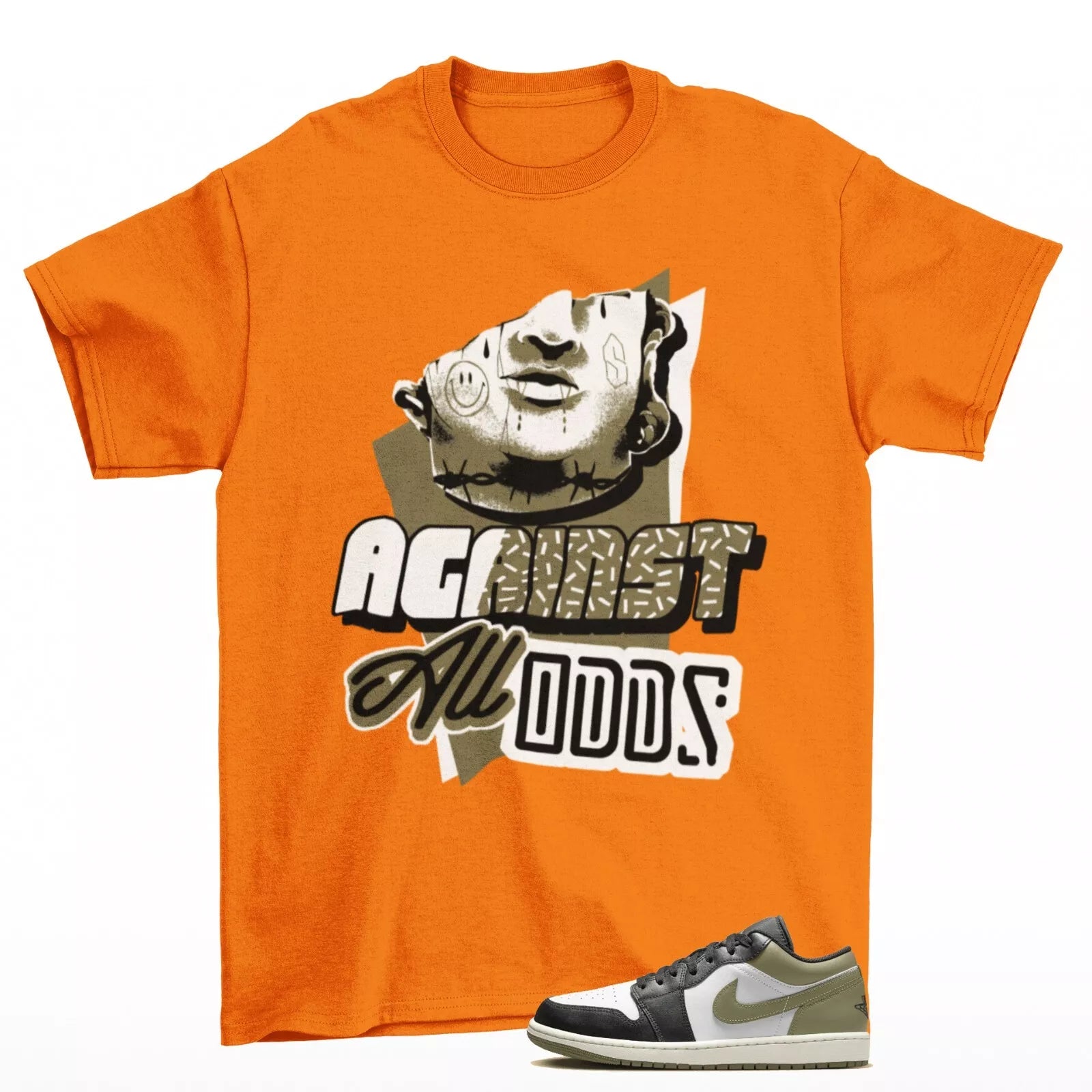 All Odds Sneaker Shirt Orange to Match Jordan 1 Low Medium Olive 553558-092 T-Shirt, Sneaker Match Tee