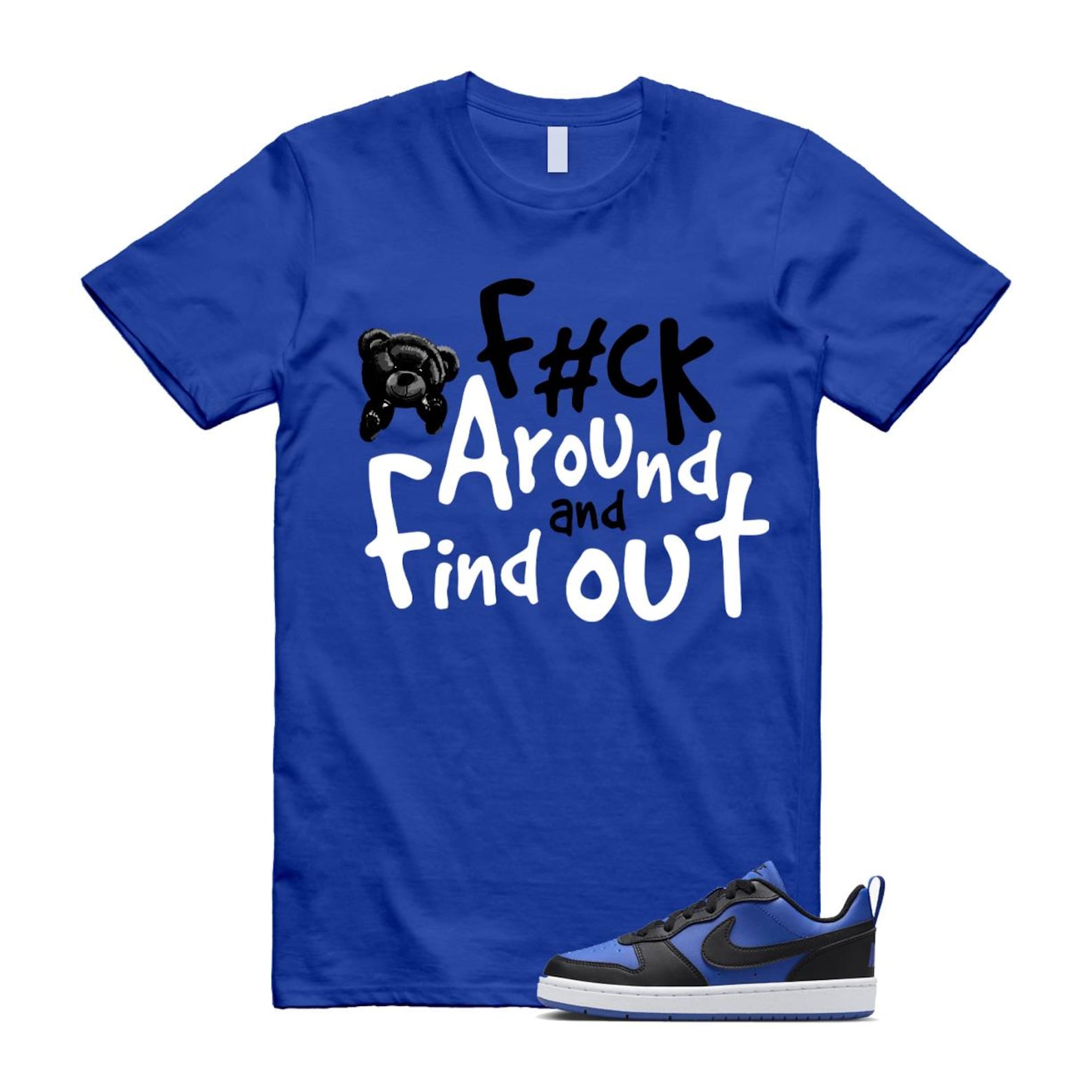 Court Borough Recraft Game Royal Blue White Black Low T Shirt Match FCK T-Shirt, Sneaker Match Tee