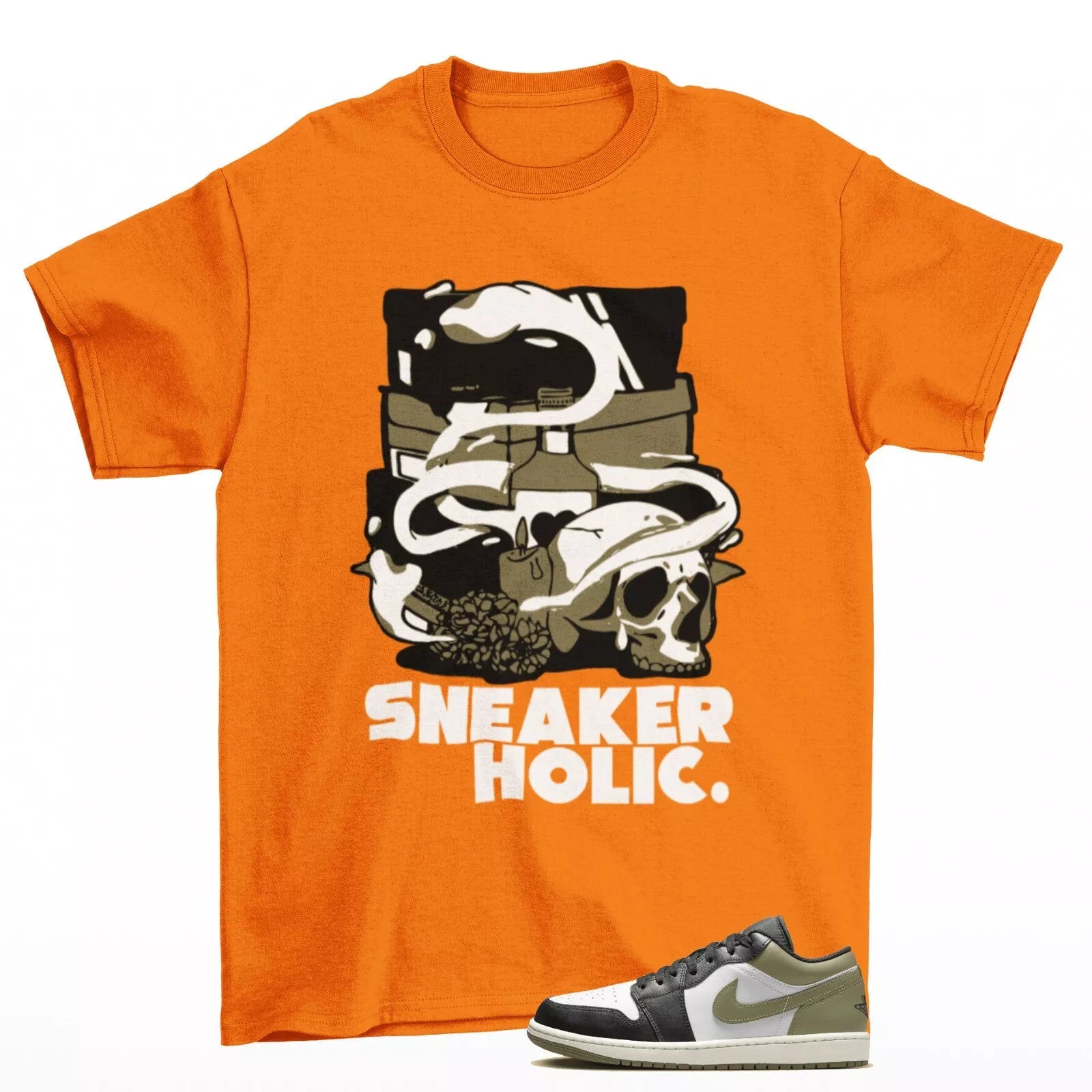 Sneaker Holic Shirt Orange to Match Jordan 1 Low Medium Olive 553558-092 T-Shirt, Sneaker Match Tee