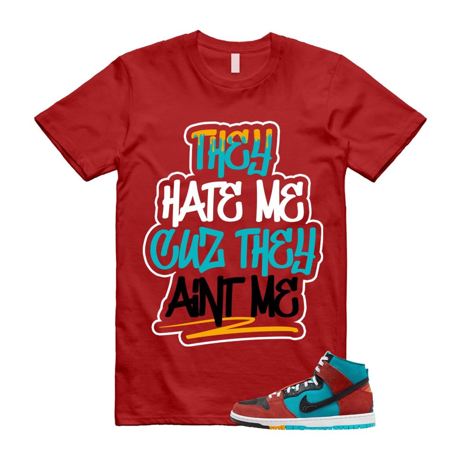 Di'orr Greenwood Navajo Arts Turquoise Blue Black Rugged Orange SB Dunk High T Shirt Match AINT ME T-Shirt, Sneaker Match Tee