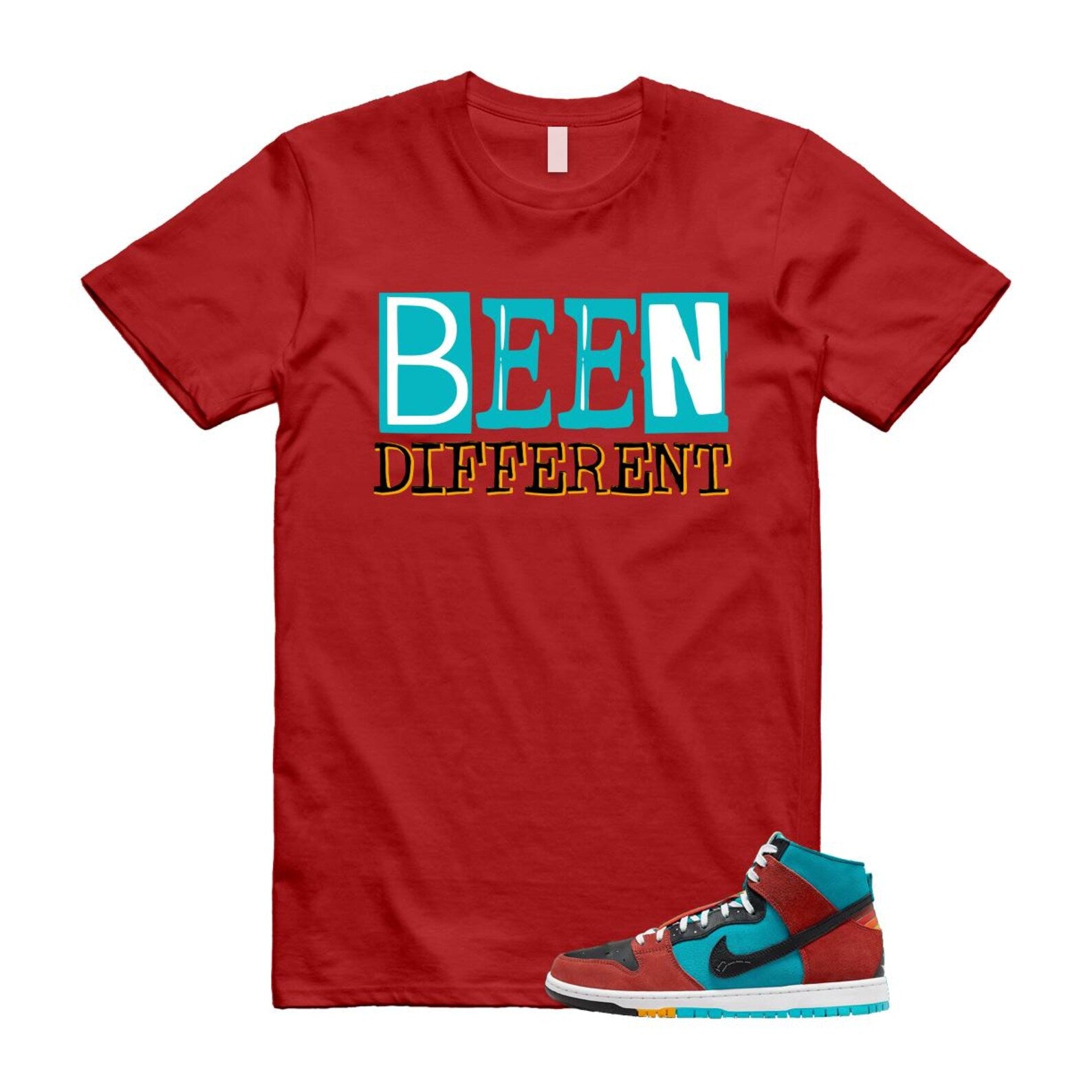Di'orr Greenwood Navajo Arts Turquoise Blue Black Rugged Orange SB Dunk High T Shirt Match BEEN T-Shirt, Sneaker Match Tee