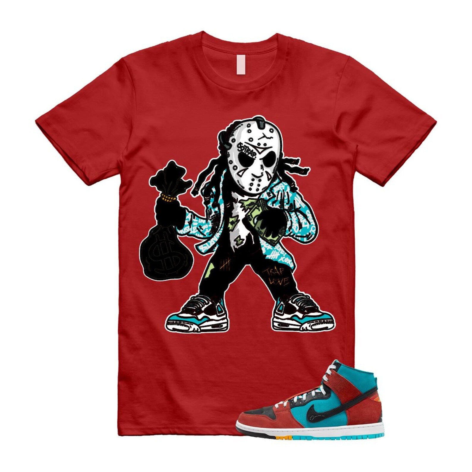 Di'orr Greenwood Navajo Arts Turquoise Blue Black Rugged Orange SB Dunk High T Shirt Match JASON T-Shirt, Sneaker Match Tee