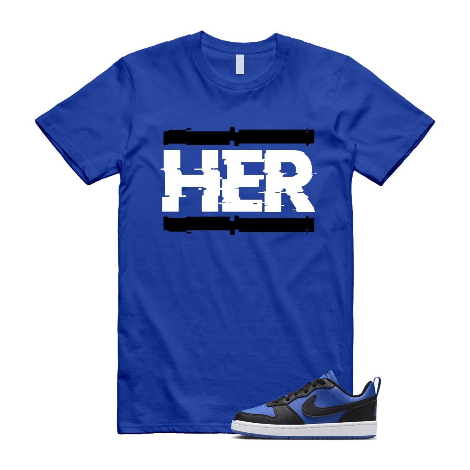 Court Borough Recraft Game Royal Blue White Black Low T Shirt Match HER T-Shirt, Sneaker Match Tee