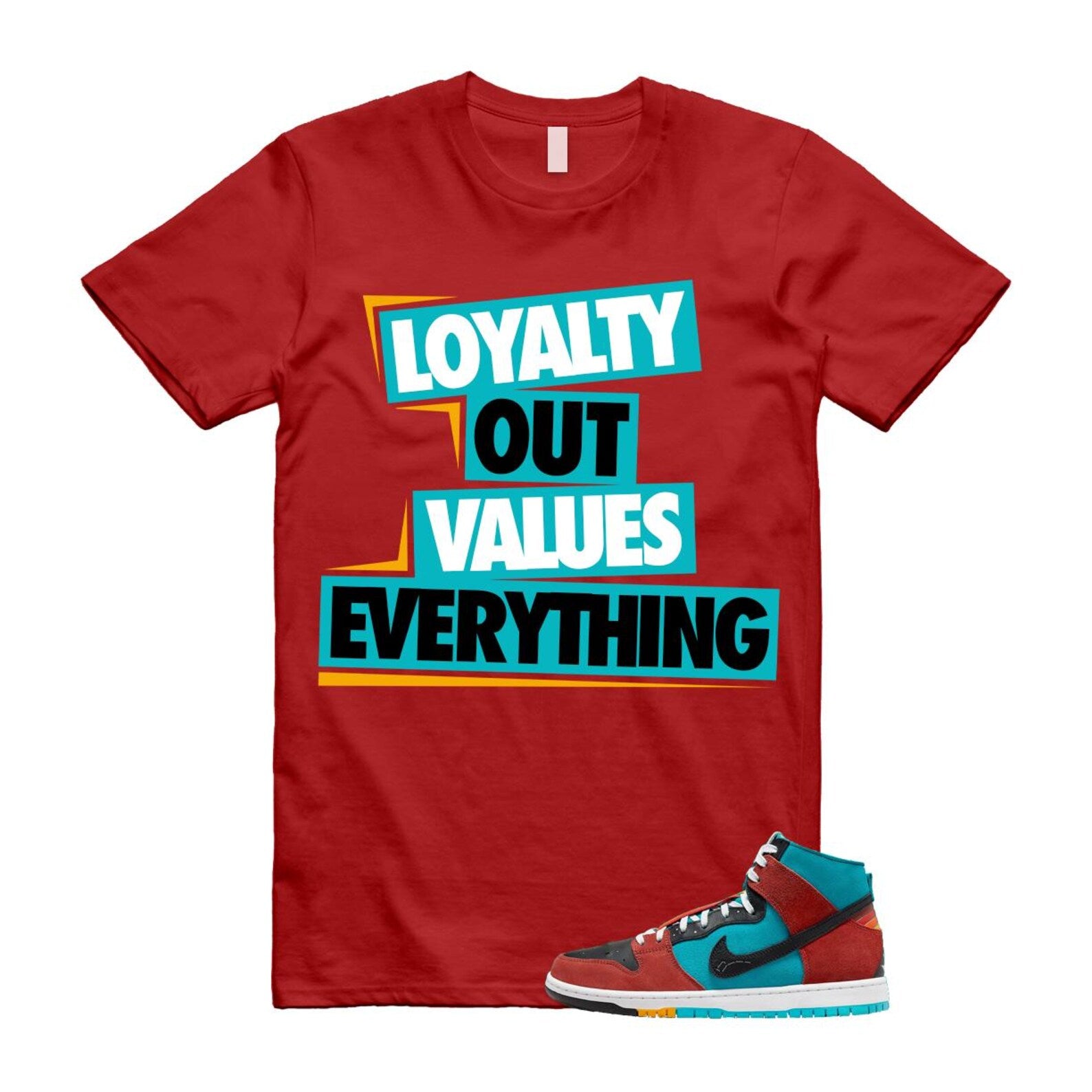 Di'orr Greenwood Navajo Arts Turquoise Blue Black Rugged Orange SB Dunk High T Shirt Match LOVE T-Shirt, Sneaker Match Tee