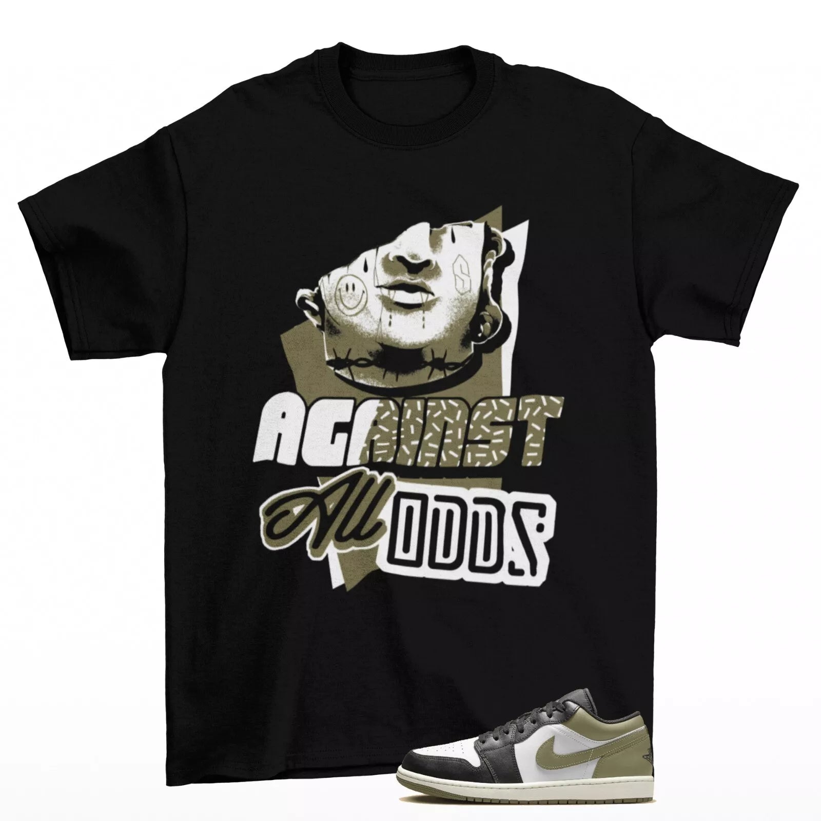 All Odds Sneaker Shirt Black to Match Jordan 1 Low Medium Olive 553558-092 T-Shirt, Sneaker Match Tee