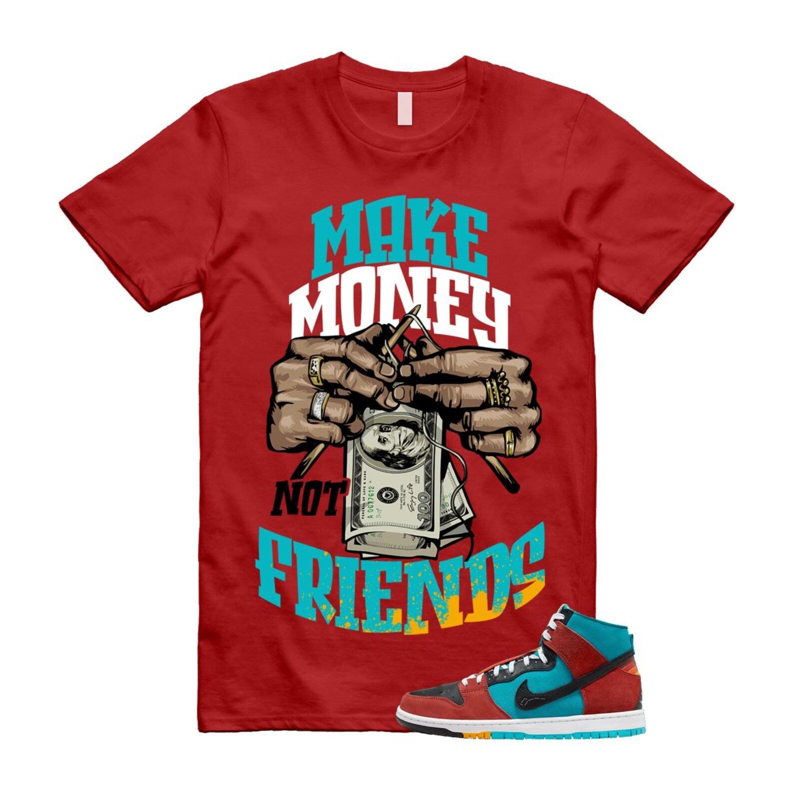 Di'orr Greenwood Navajo Arts Turquoise Blue Black Rugged Orange SB Dunk High T Shirt Match MM T-Shirt, Sneaker Match Tee