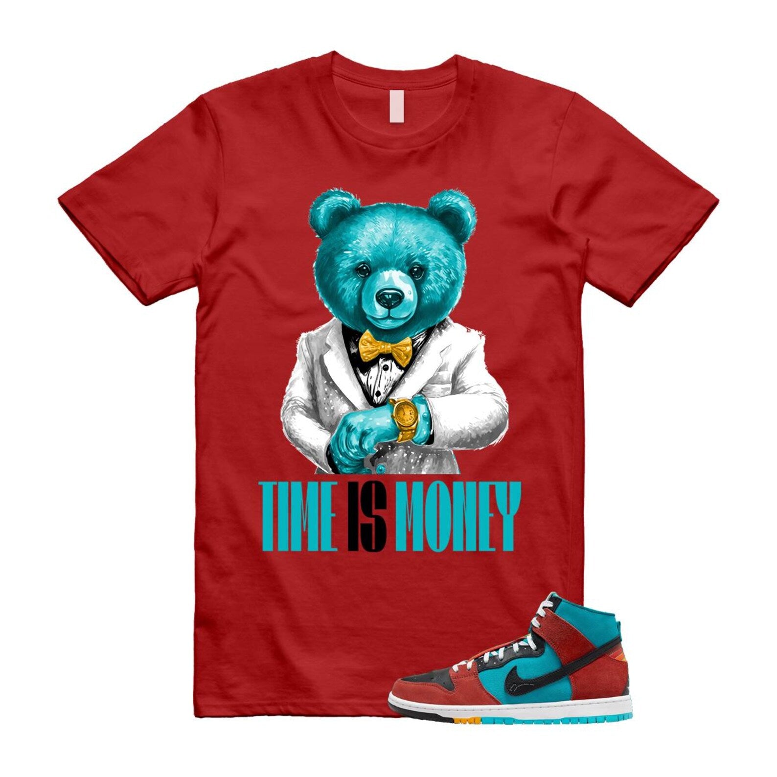 Di'orr Greenwood Navajo Arts Turquoise Blue Black Rugged Orange SB Dunk High T Shirt Match TIM T-Shirt, Sneaker Match Tee