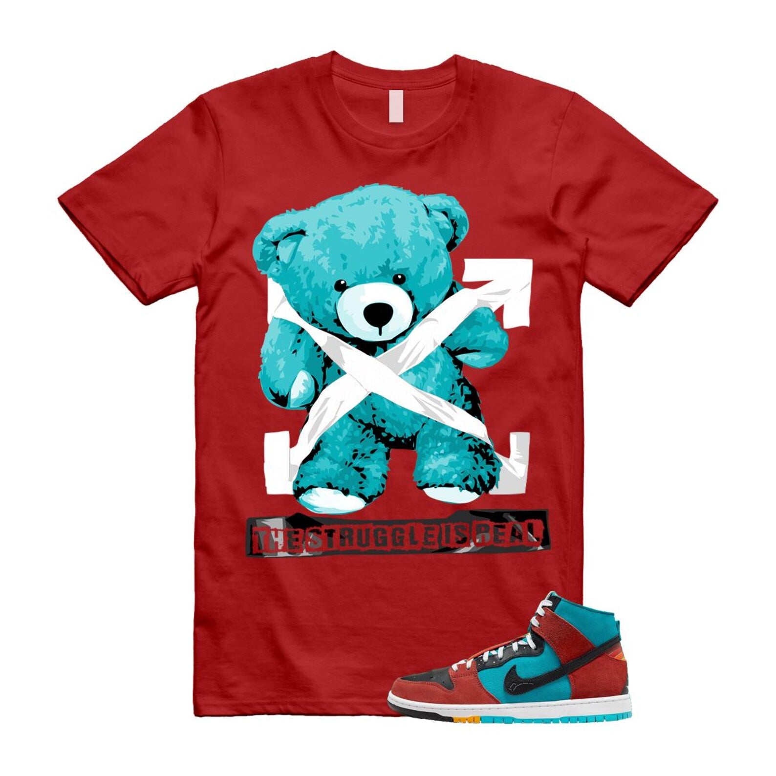 Di'orr Greenwood Navajo Arts Turquoise Blue Black Rugged Orange SB Dunk High T Shirt Match STRUG T-Shirt, Sneaker Match Tee