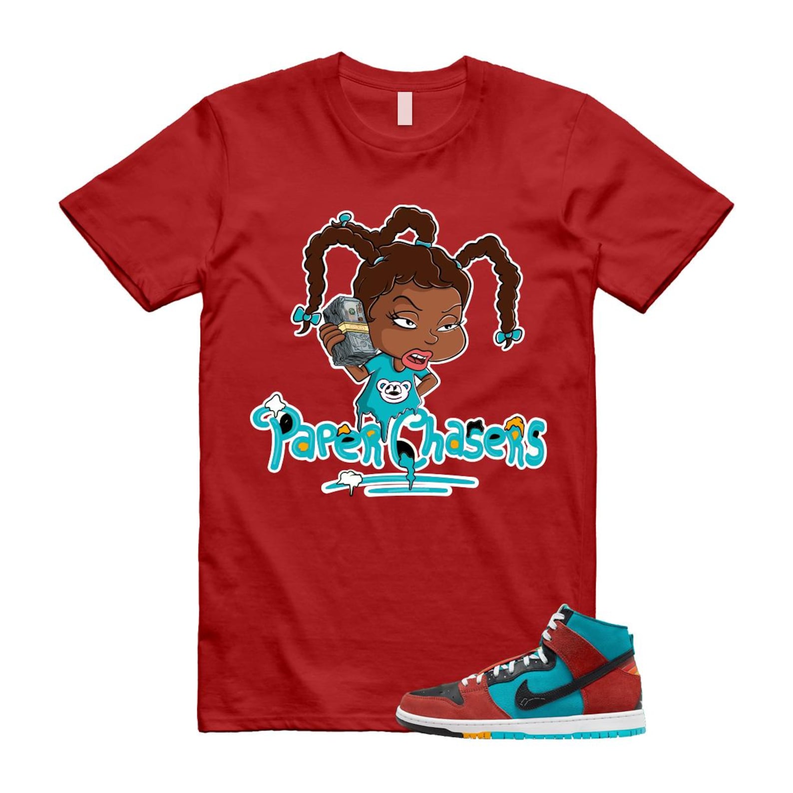 Di'orr Greenwood Navajo Arts Turquoise Blue Black Rugged Orange SB Dunk High T Shirt Match PC T-Shirt, Sneaker Match Tee