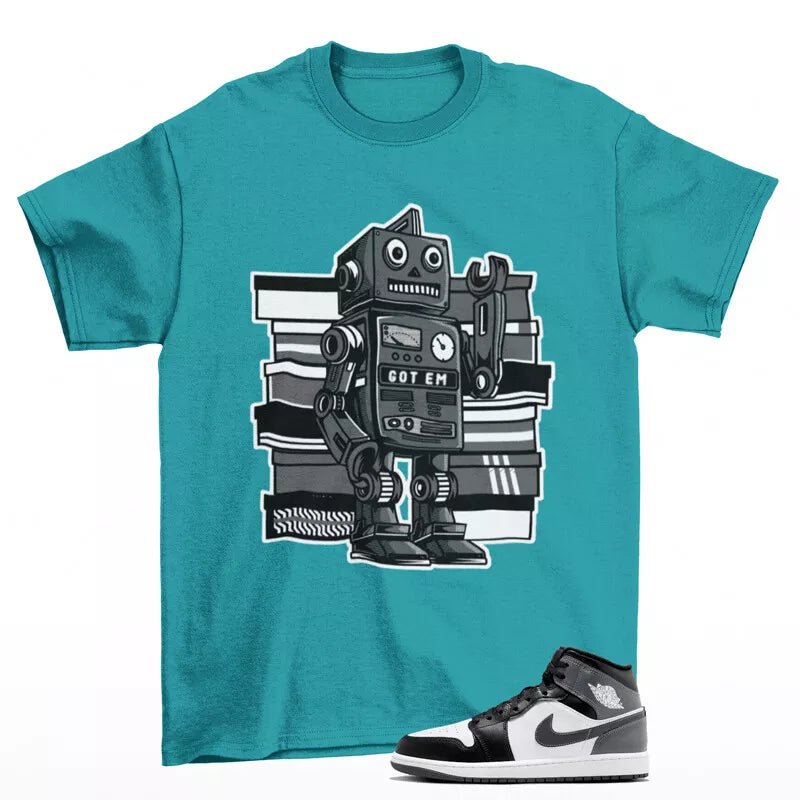 Sneaker Bot Shirt Teal to Match Jordan 1 Mid Iron Grey DQ8426-001 T-Shirt, Sneaker Match Tee