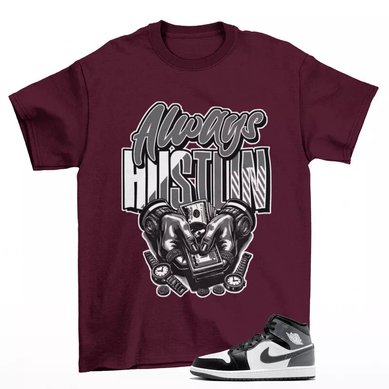 Hustle Sneaker Shirt Burgundy to Match Jordan 1 Mid Iron Grey DQ8426-001 T-Shirt, Sneaker Match Tee