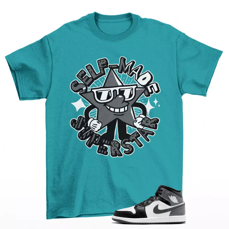 Superstar Sneaker Shirt Teal to Match Jordan 1 Mid Iron Grey DQ8426-001 T-Shirt, Sneaker Match Tee