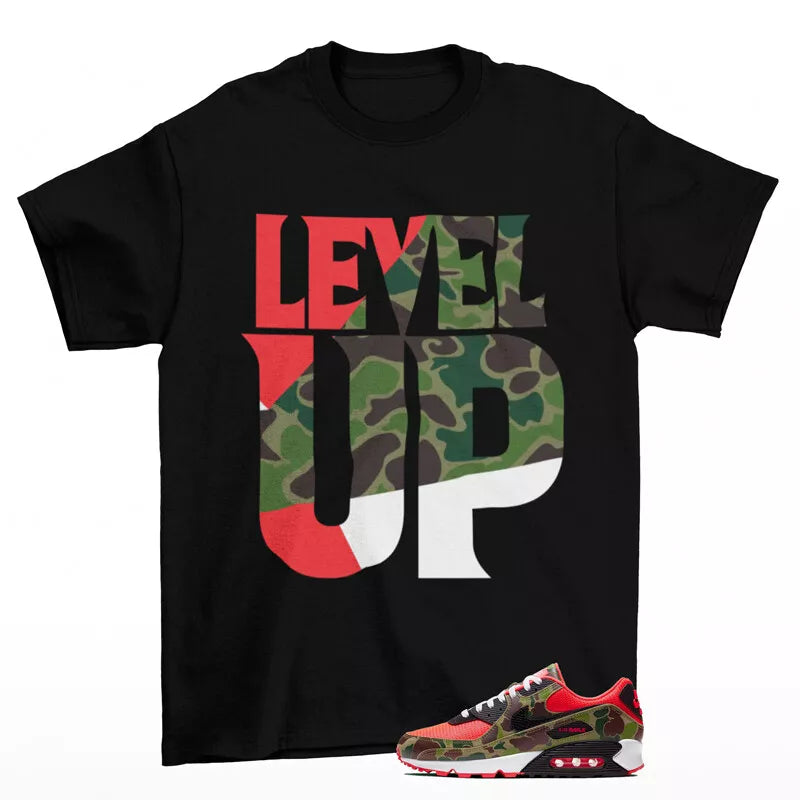 Level Up Sneaker Shirt Black to Match Air Max 90 Reverse Duck Camo CW6024-600 T-Shirt, Sneaker Match Tee