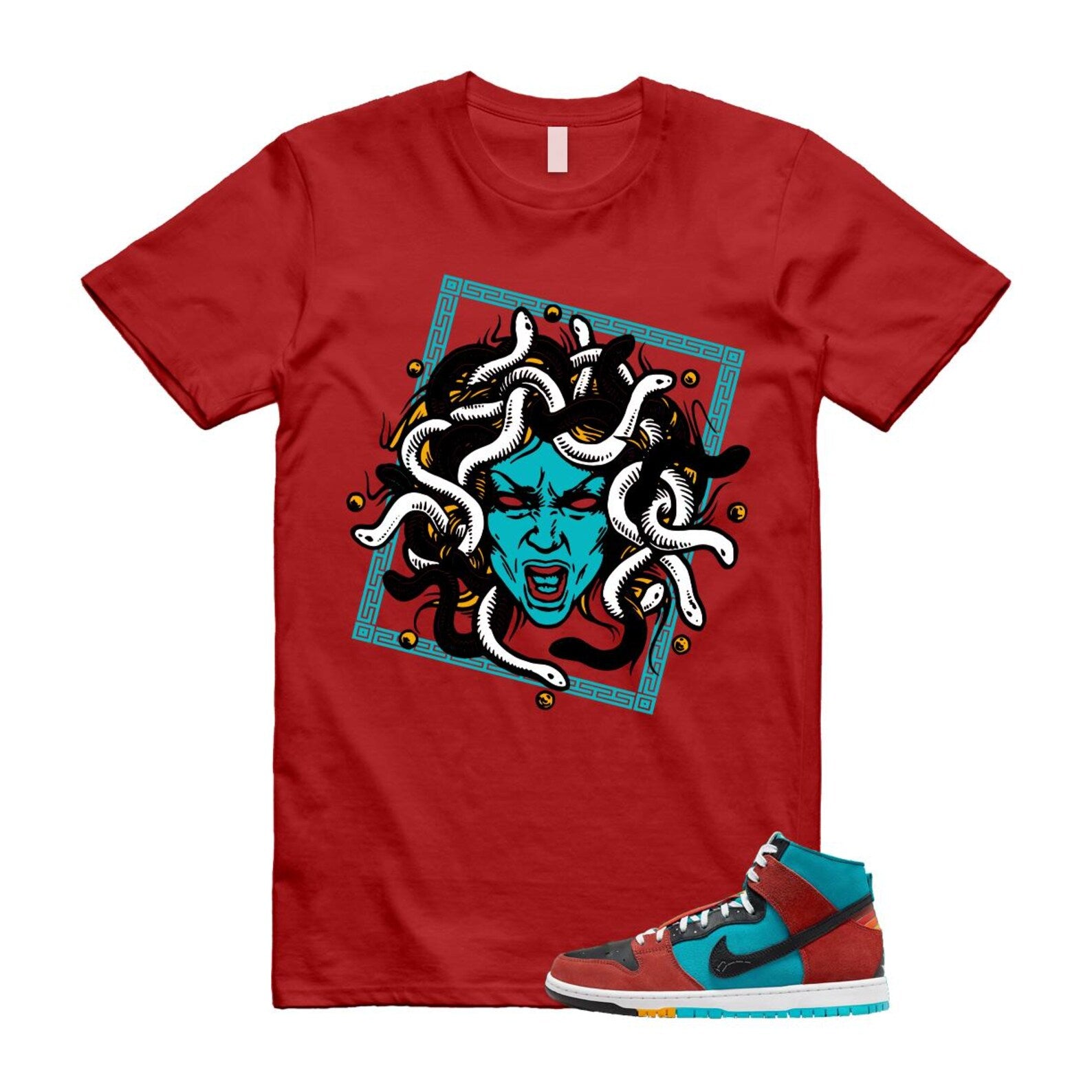 Di'orr Greenwood Navajo Arts Turquoise Blue Black Rugged Orange SB Dunk High T Shirt Match SHM T-Shirt, Sneaker Match Tee