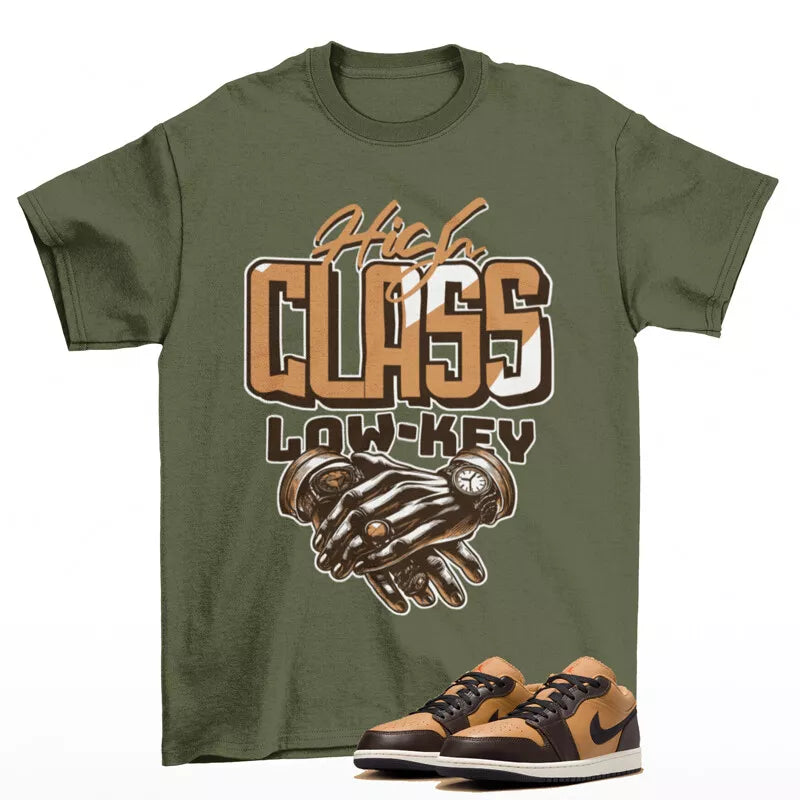 High Class Shirt Olive to Match Jordan 1 Low Flax Baroque Brown HQ3603-201 T-Shirt, Sneaker Match Tee