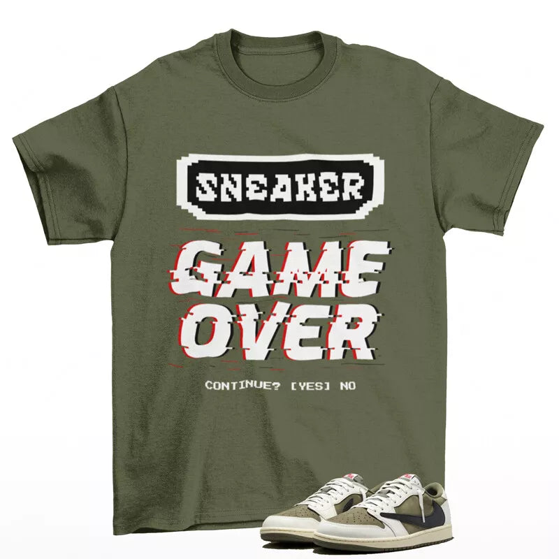 Game Over Shirt to Match Jordan 1 Low OG Travis Scott Reverse Olive DM7866-200 T-Shirt, Sneaker Match Tee